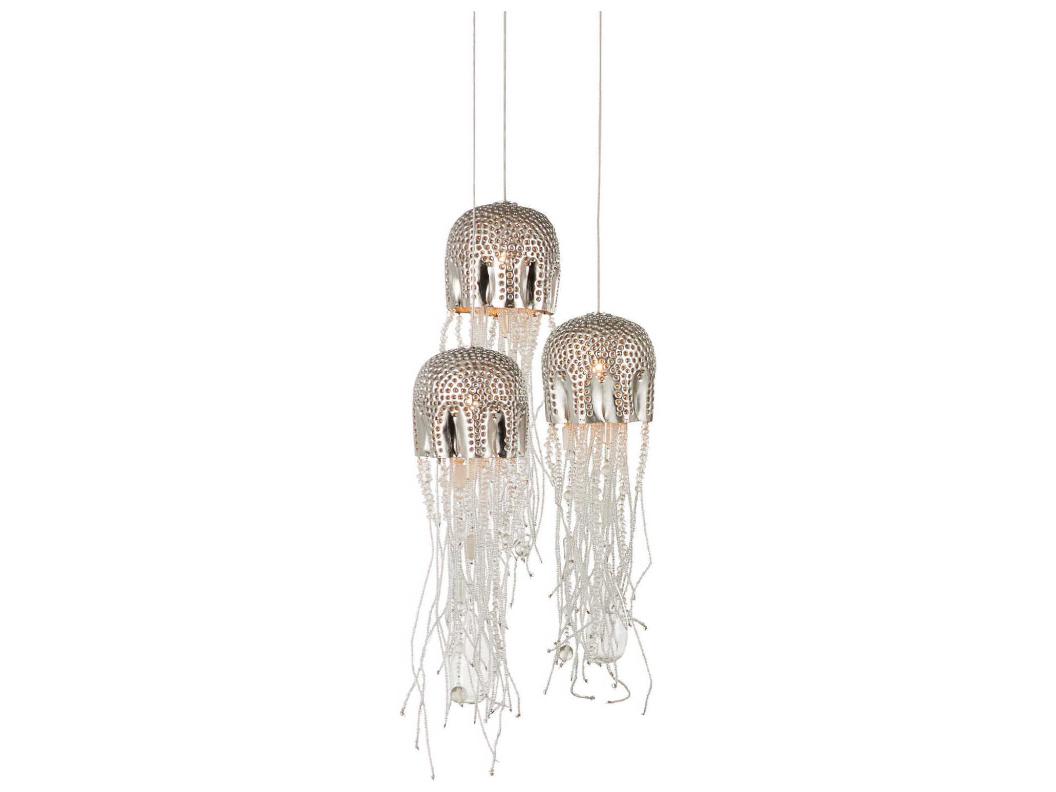 Currey & Company Medusa 3-Light Nickel Silver Glass Bowl Tiered Mini Pendant