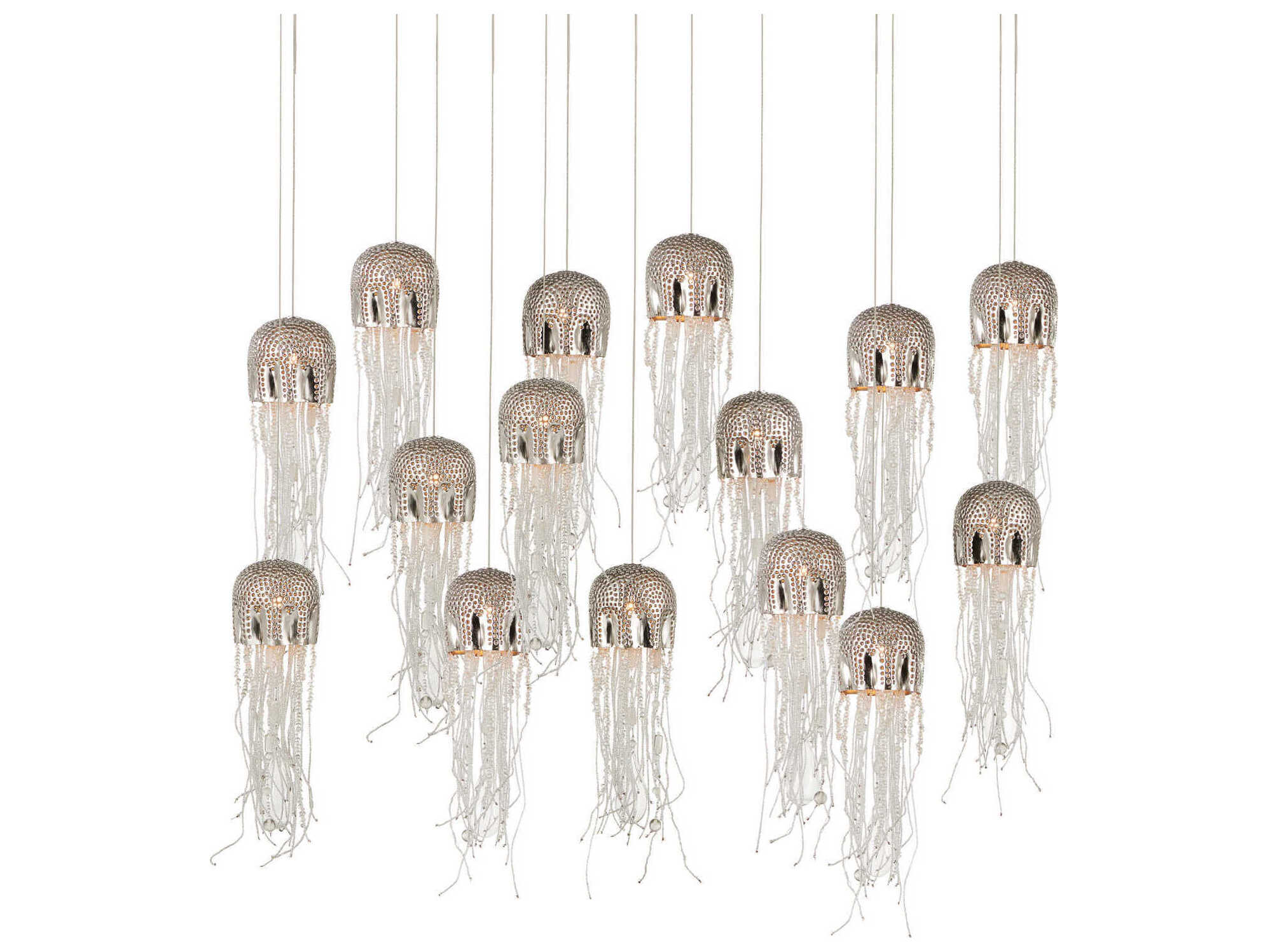 Currey & Company Medusa 15-Light Nickel Silver Glass Bowl Tiered Island Pendant