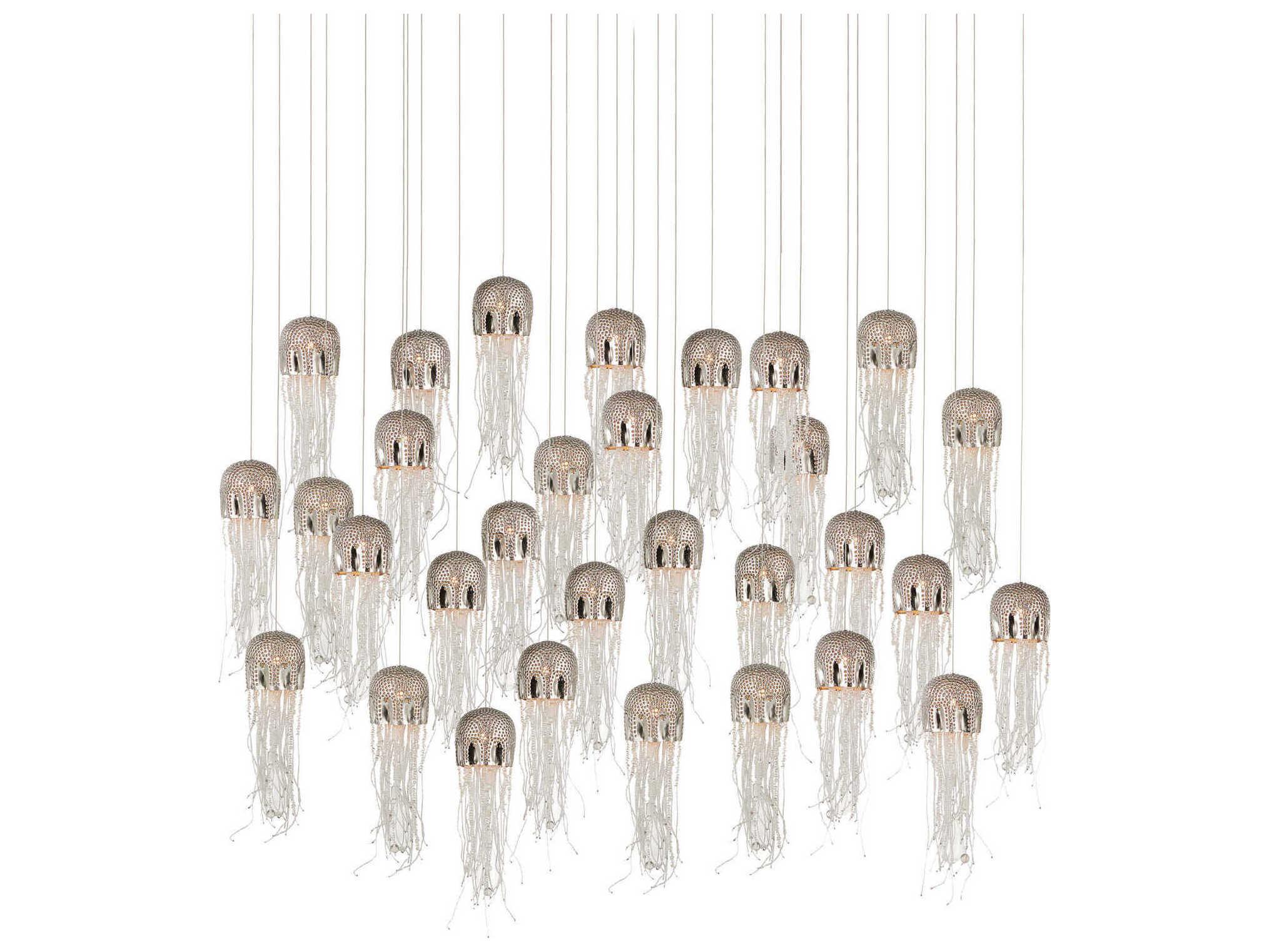 Currey & Company Medusa 30-Light Nickel Silver Glass Bowl Tiered Island Pendant