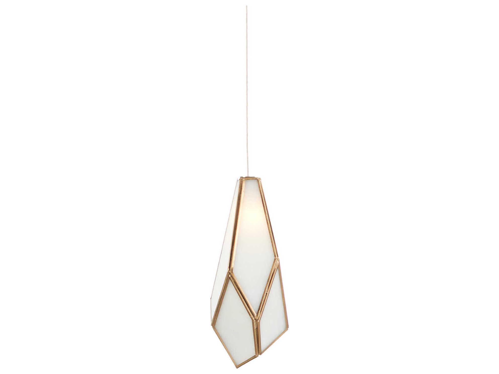 Currey & Company Glace 1-Light White Antique Brass Silver Glass Geometric Mini Pendant