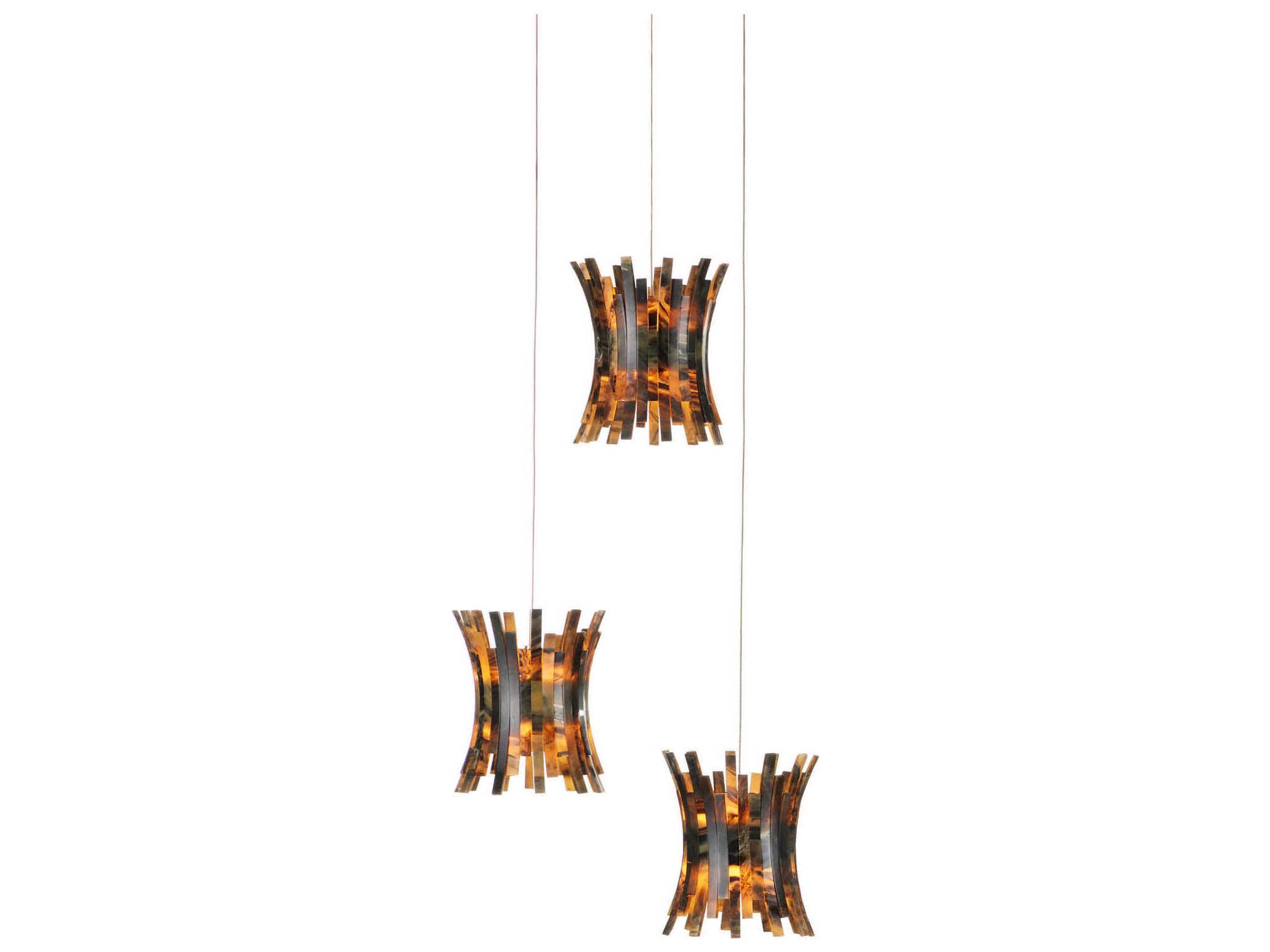 Currey & Company Alsop 3-Light Brown Black Silver Geometric Tiered Mini Pendant