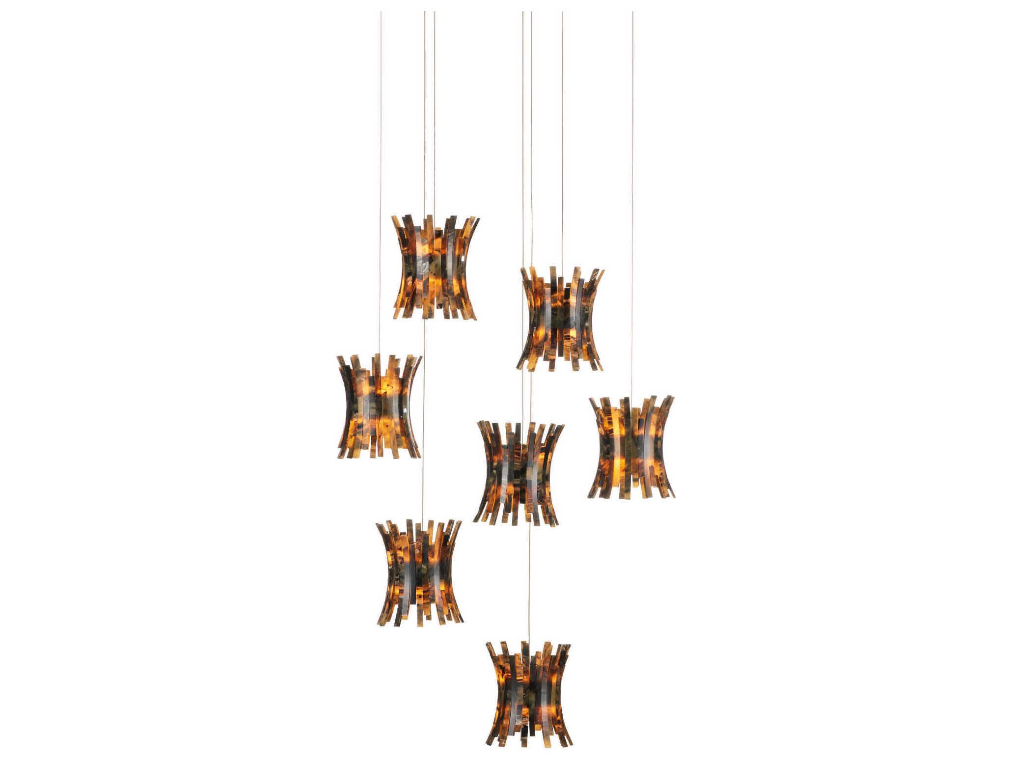 Currey & Company Alsop 7-Light Brown Black Silver Geometric Tiered Pendant