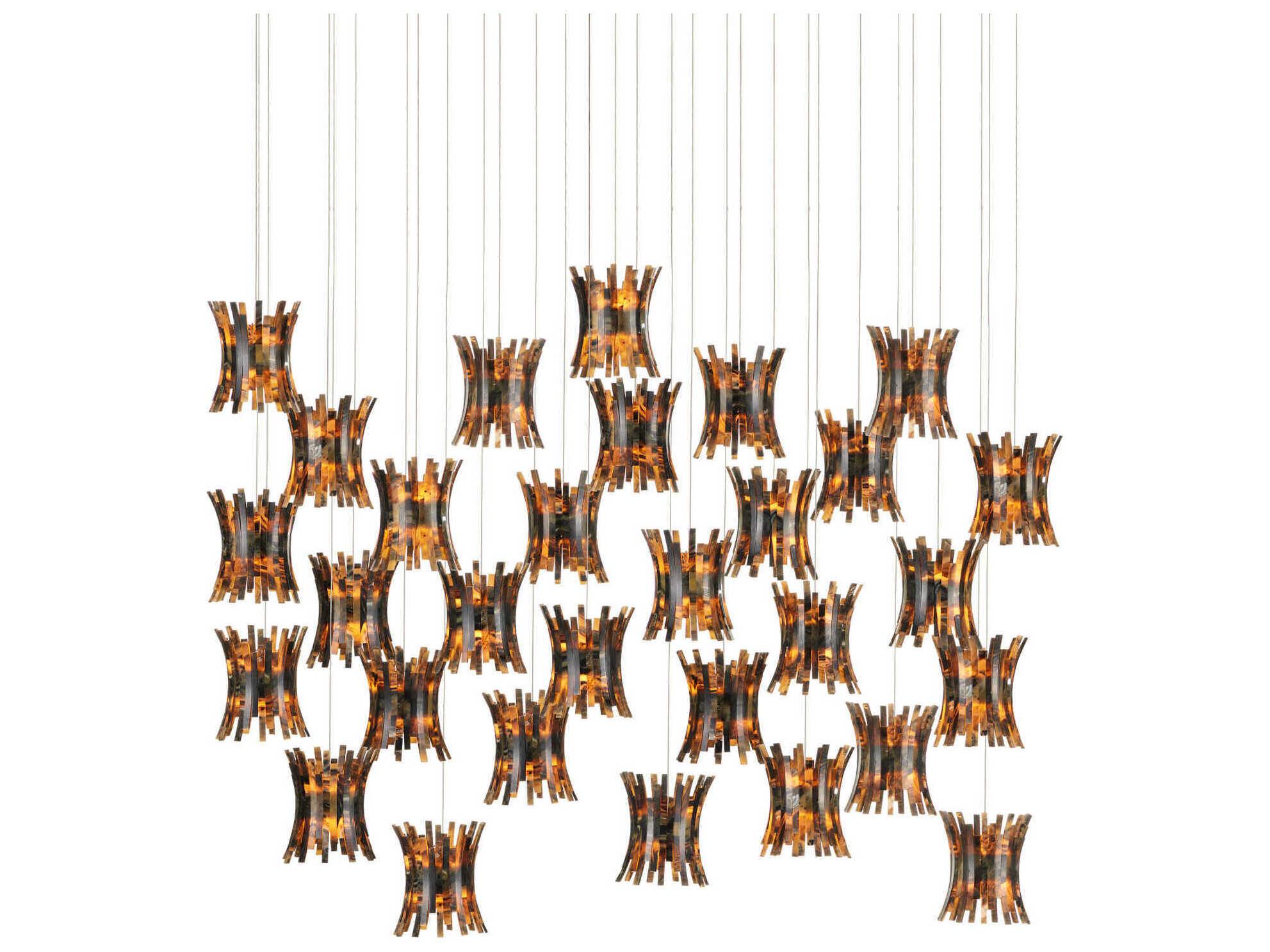 Currey & Company Alsop 30-Light Brown Black Silver Geometric Tiered Island Pendant