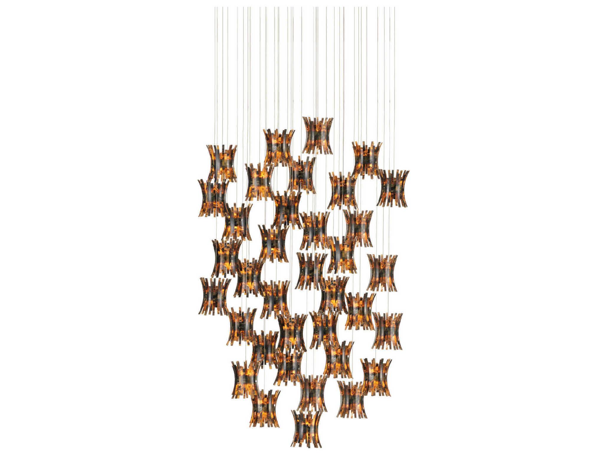 Currey & Company Alsop 36-Light Brown Black Silver Geometric Tiered Pendant