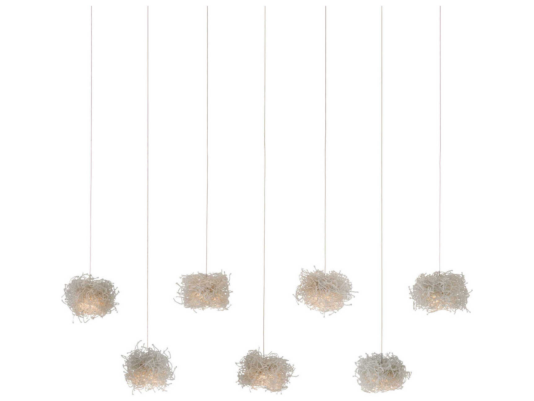 Currey & Company Birds Nest 7-Light Clear Silver Glass Geometric Island Pendant