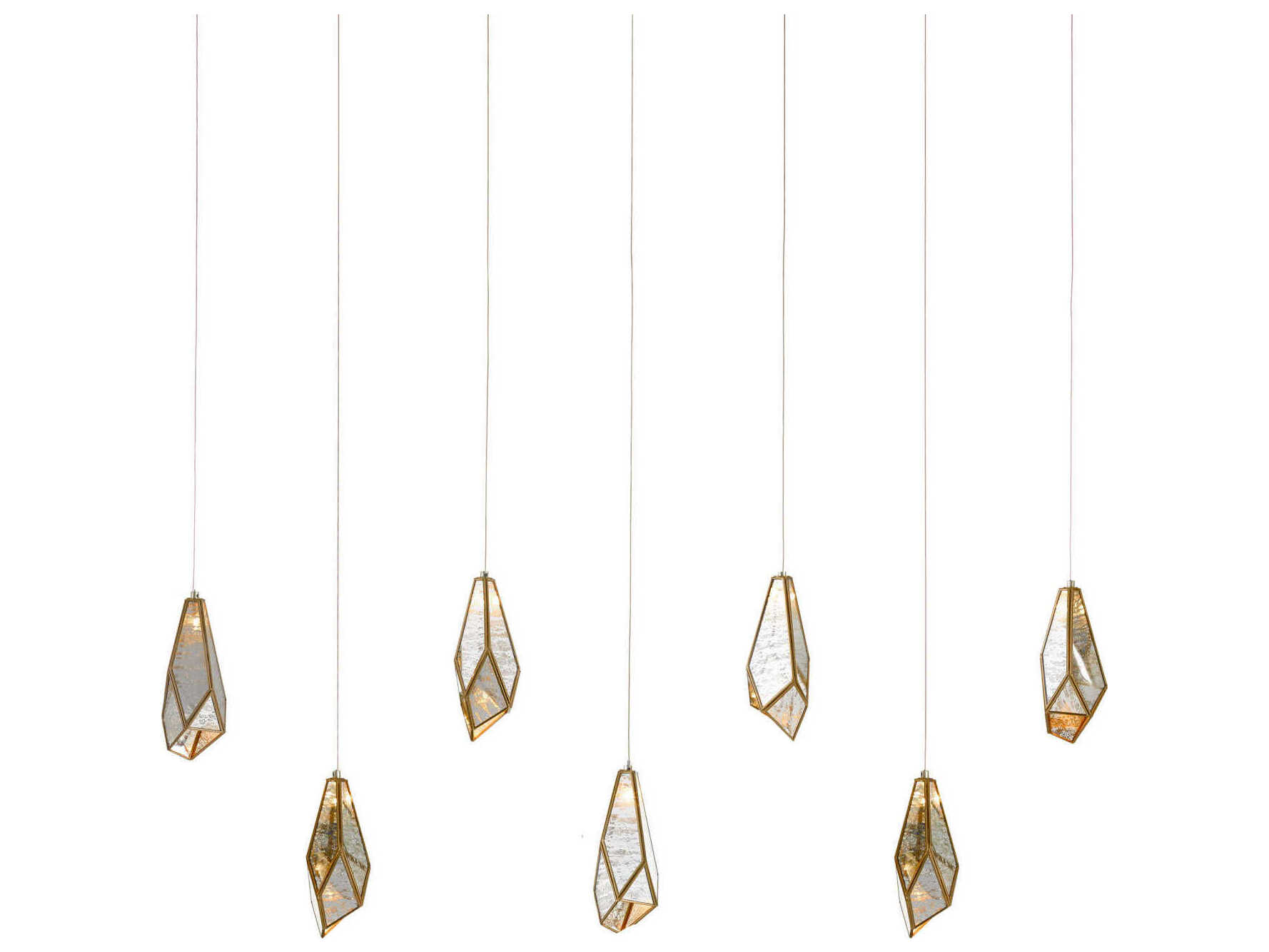 Currey & Company Glace 7-Light Raj Mirror Antique Brass Silver Geometric Tiered Island Pendant