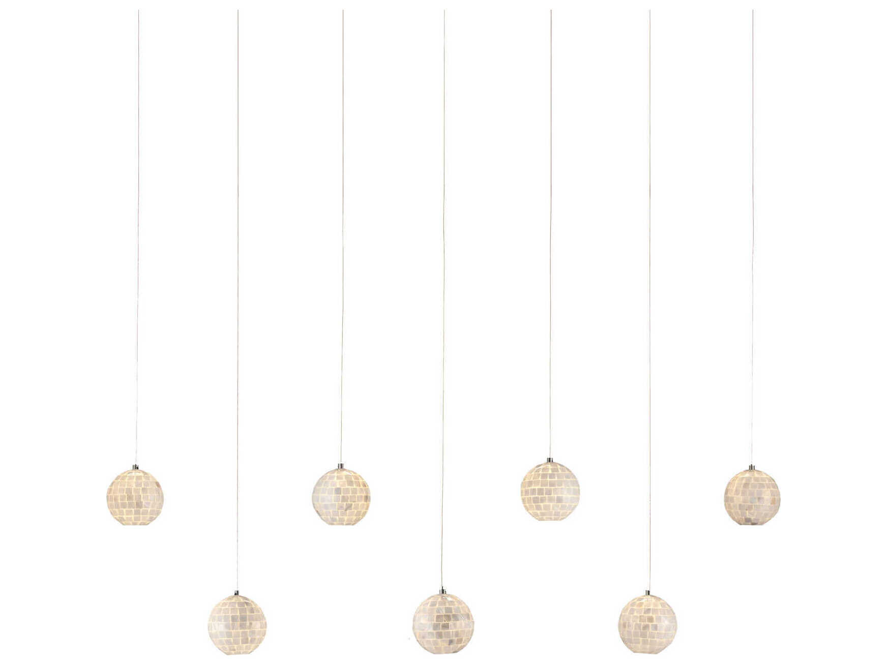 Currey & Company Finhorn 7-Light Pearl silver White Globe Tiered Island Pendant