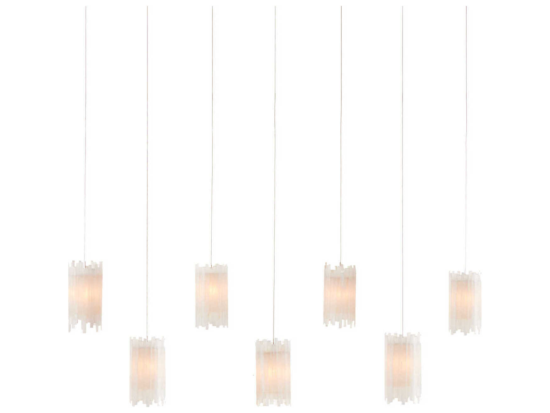 Currey & Company Escenia 7-Light Frosted Silver White Glass Cylinder Tiered Island Pendant