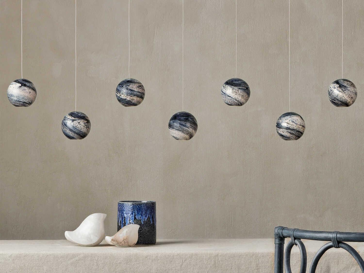 Currey & Company Palatino 7-Light Blue Marbeled Silver Glass Globe Tiered Island Pendant