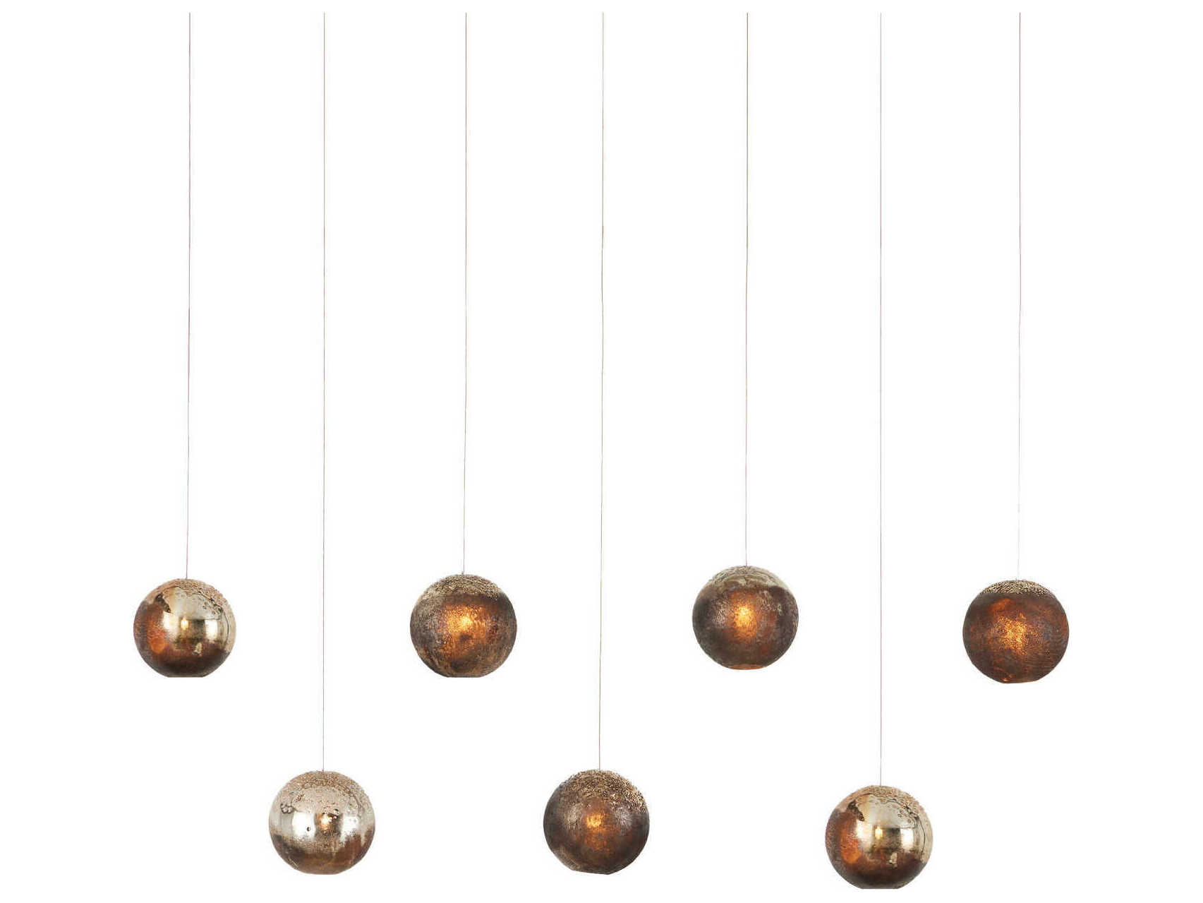 Currey & Company Pathos 7-Light Black Glass Globe Tiered Island Pendant