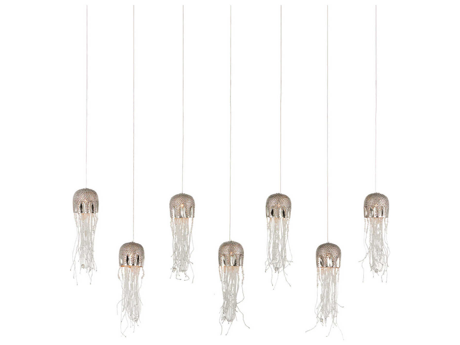Currey & Company Medusa 7-Light Nickel Silver Glass Tiered Island Pendant