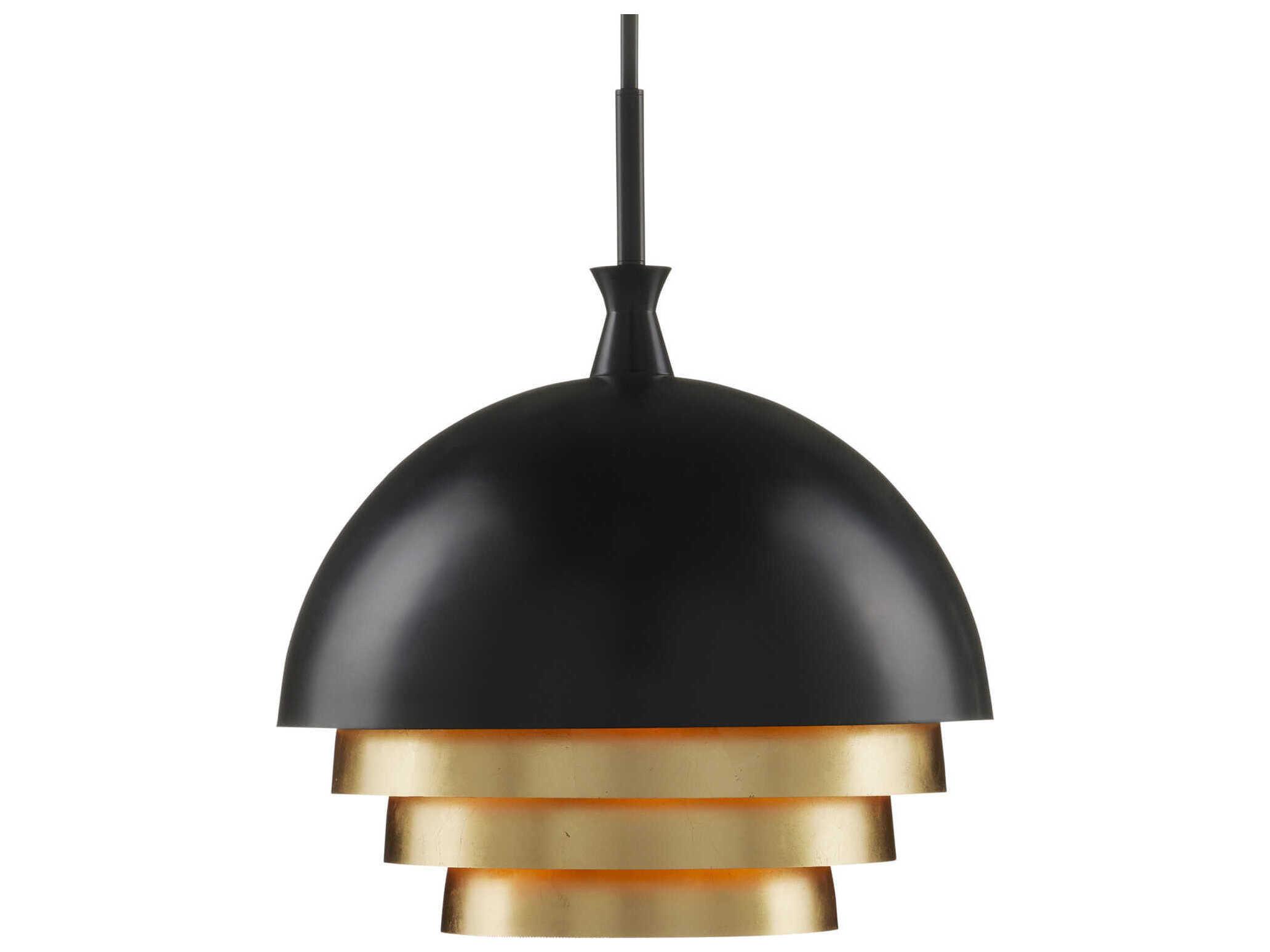 Currey & Company Salviati 3-Light Black Gold Leaf Dome Tiered Pendant