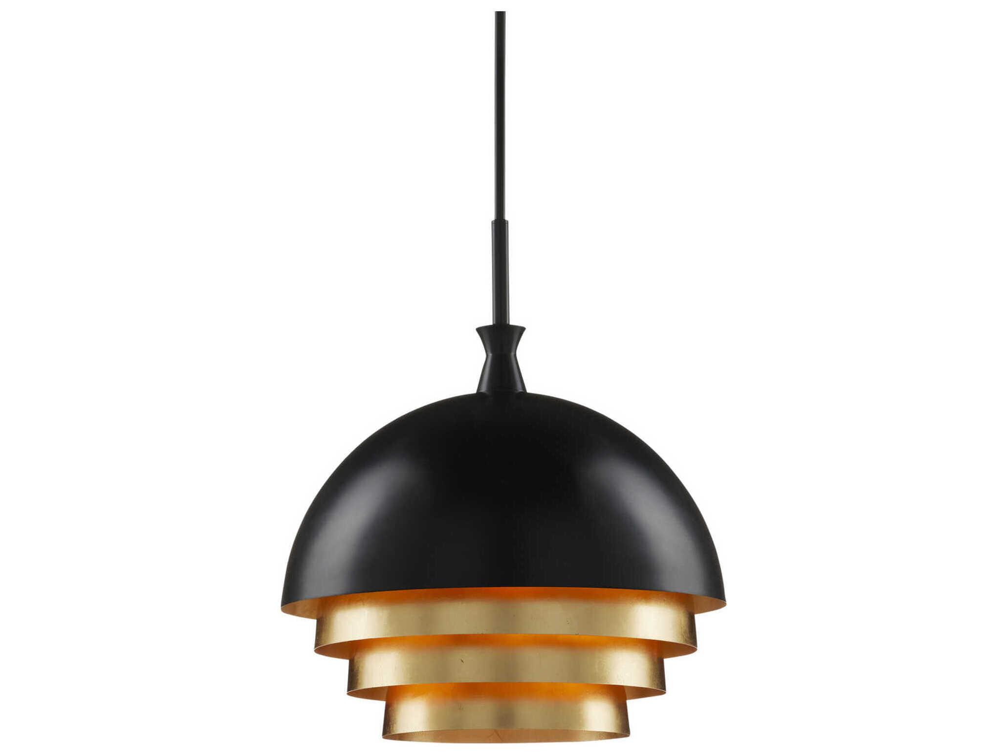 Currey & Company Salviati 3-Light Black Gold Leaf Dome Tiered Pendant