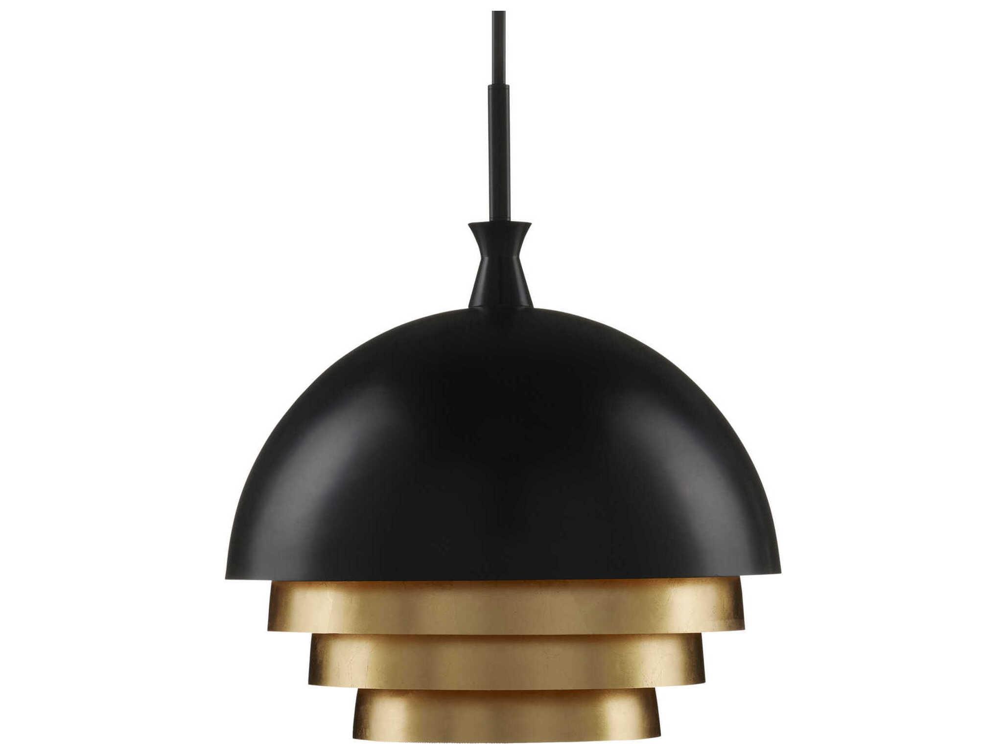 Currey & Company Salviati 3-Light Black Gold Leaf Dome Tiered Pendant