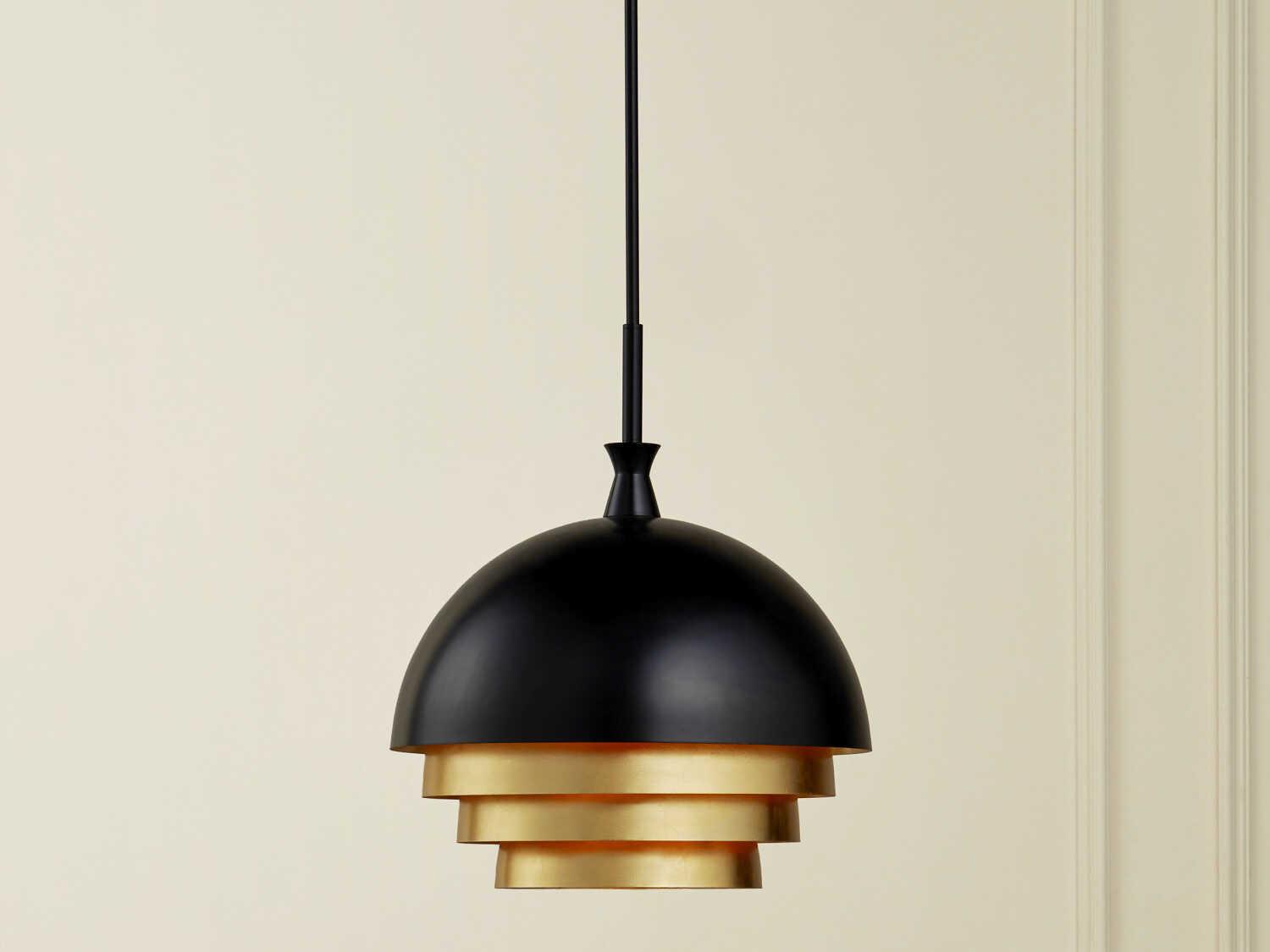 Currey & Company Salviati 3-Light Black Gold Leaf Dome Tiered Pendant
