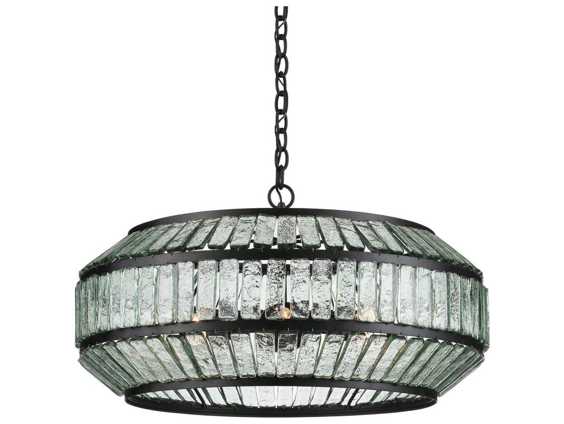 Currey & Company Centurion 6-Light Satin Black Clear Glass Linear Chandelier