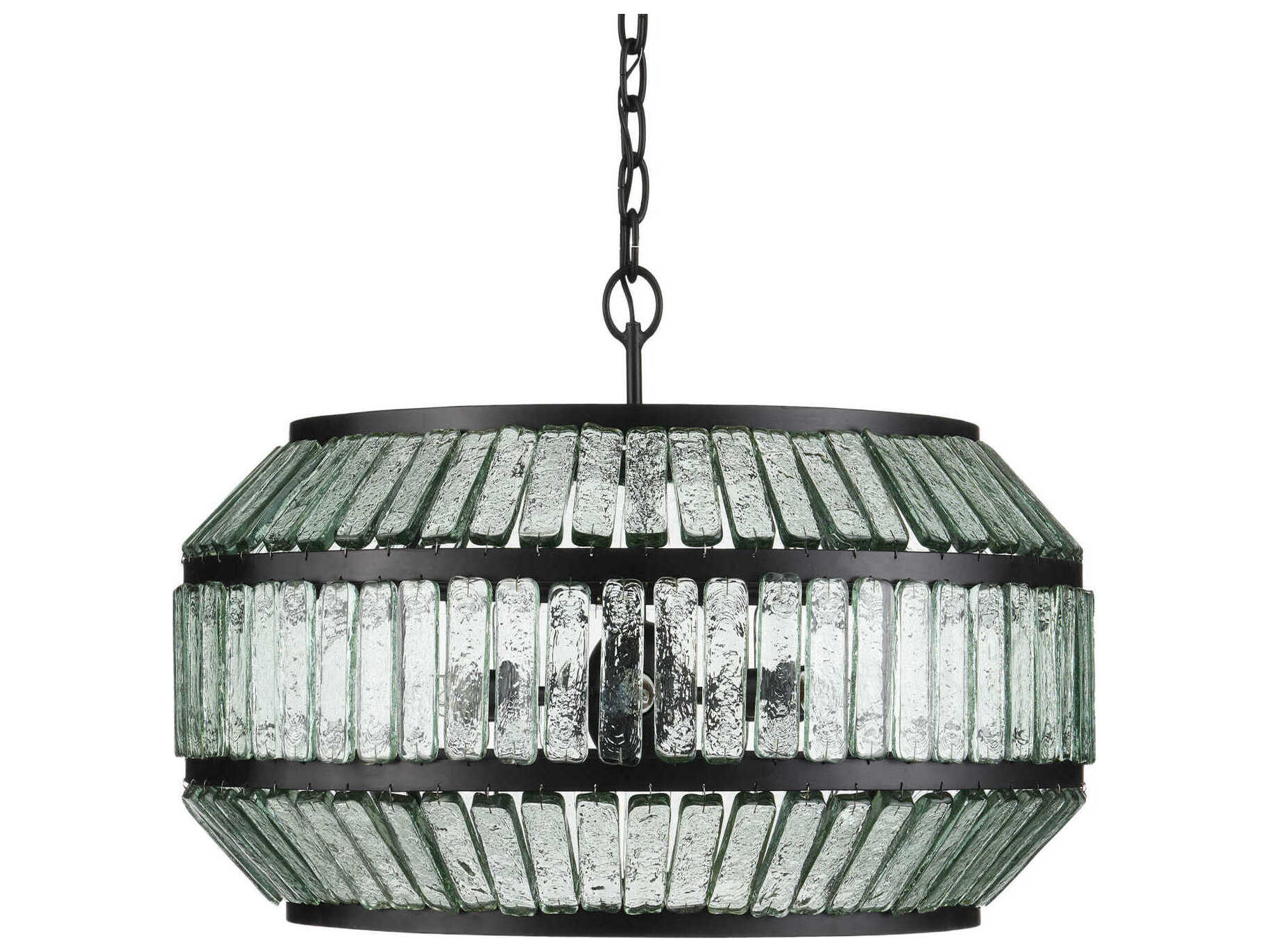 Currey & Company Centurion 6-Light Satin Black Clear Glass Linear Chandelier