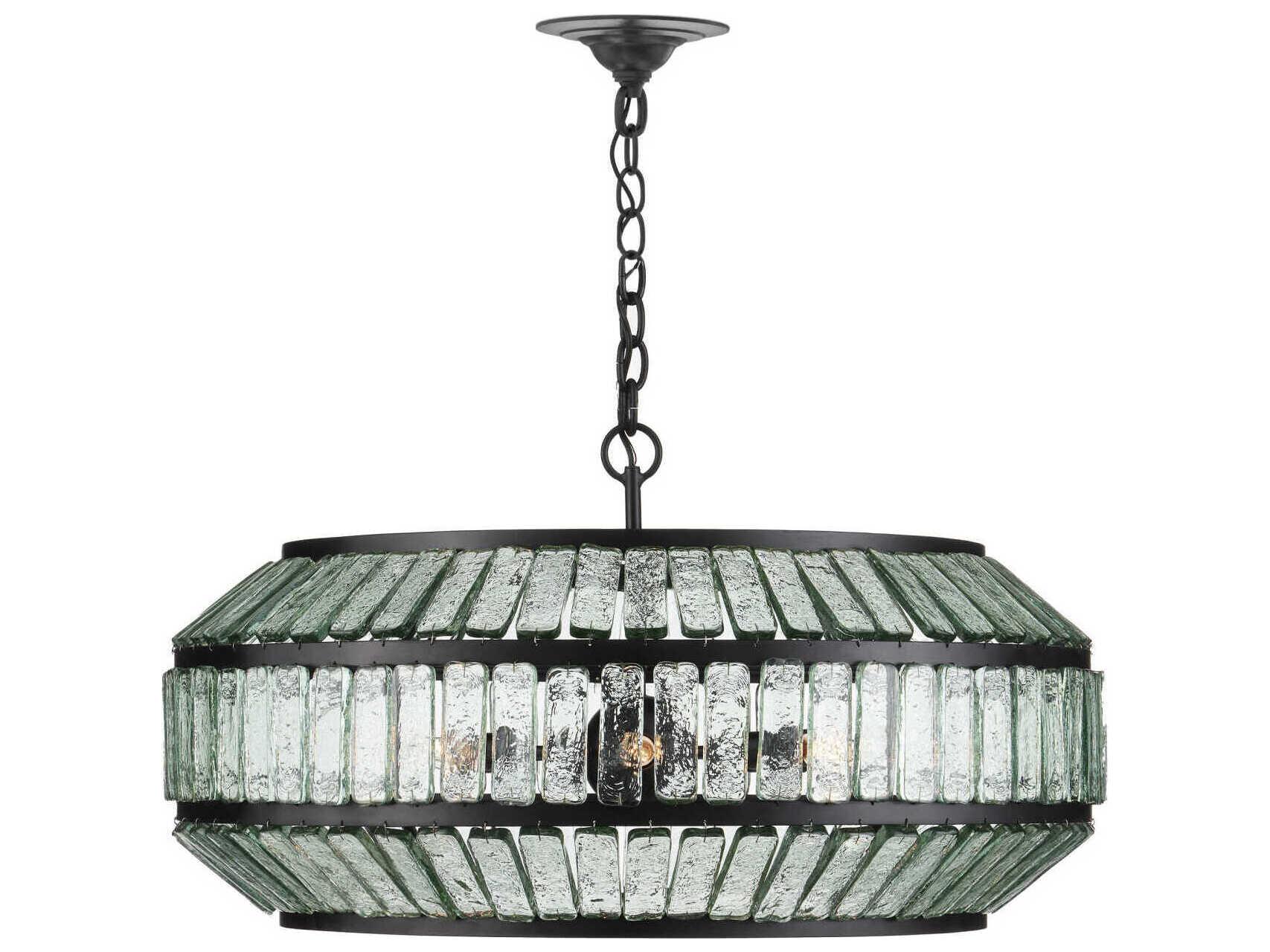 Currey & Company Centurion 6-Light Satin Black Clear Glass Linear Chandelier