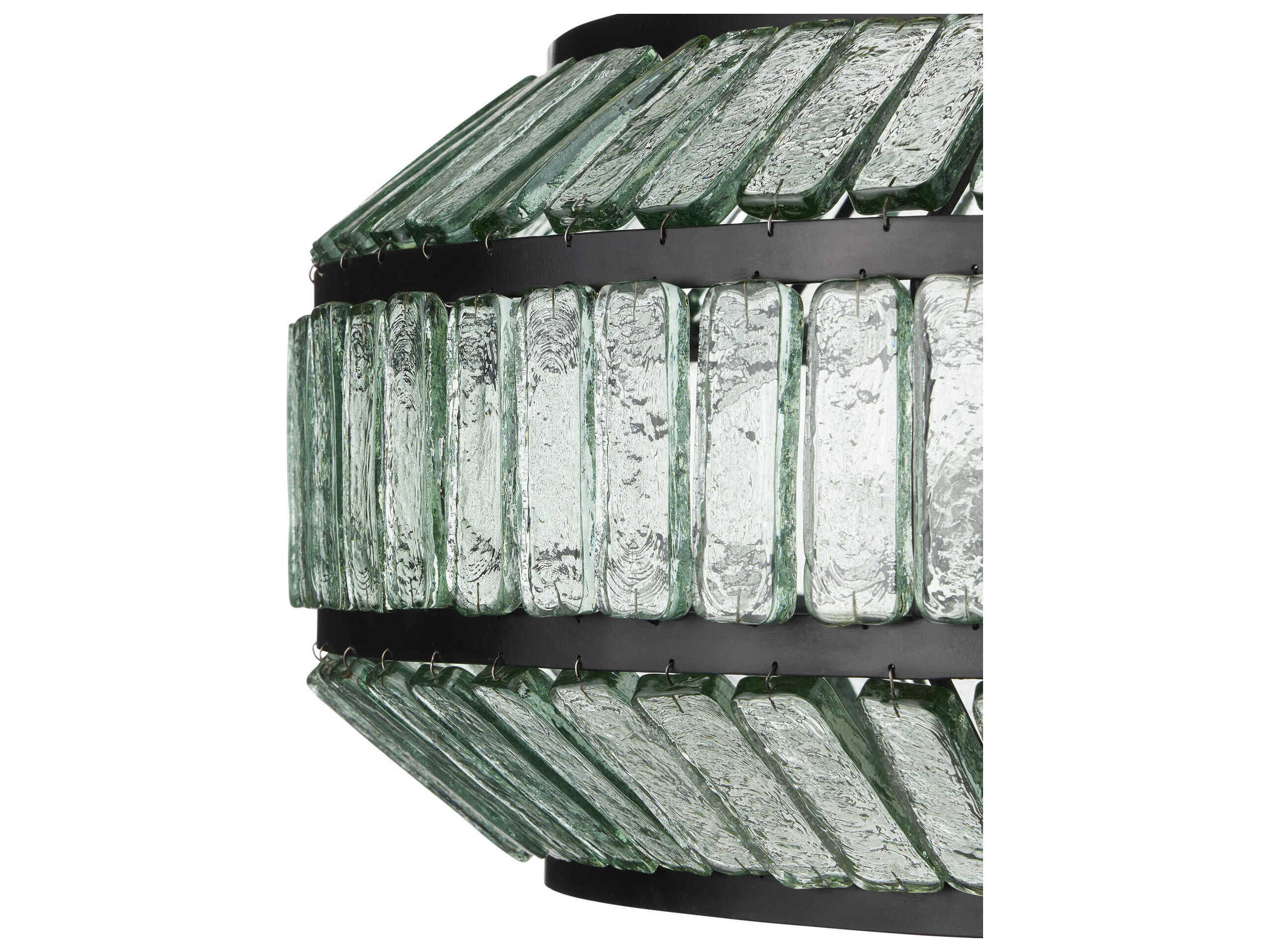 Currey & Company Centurion 6-Light Satin Black Clear Glass Linear Chandelier