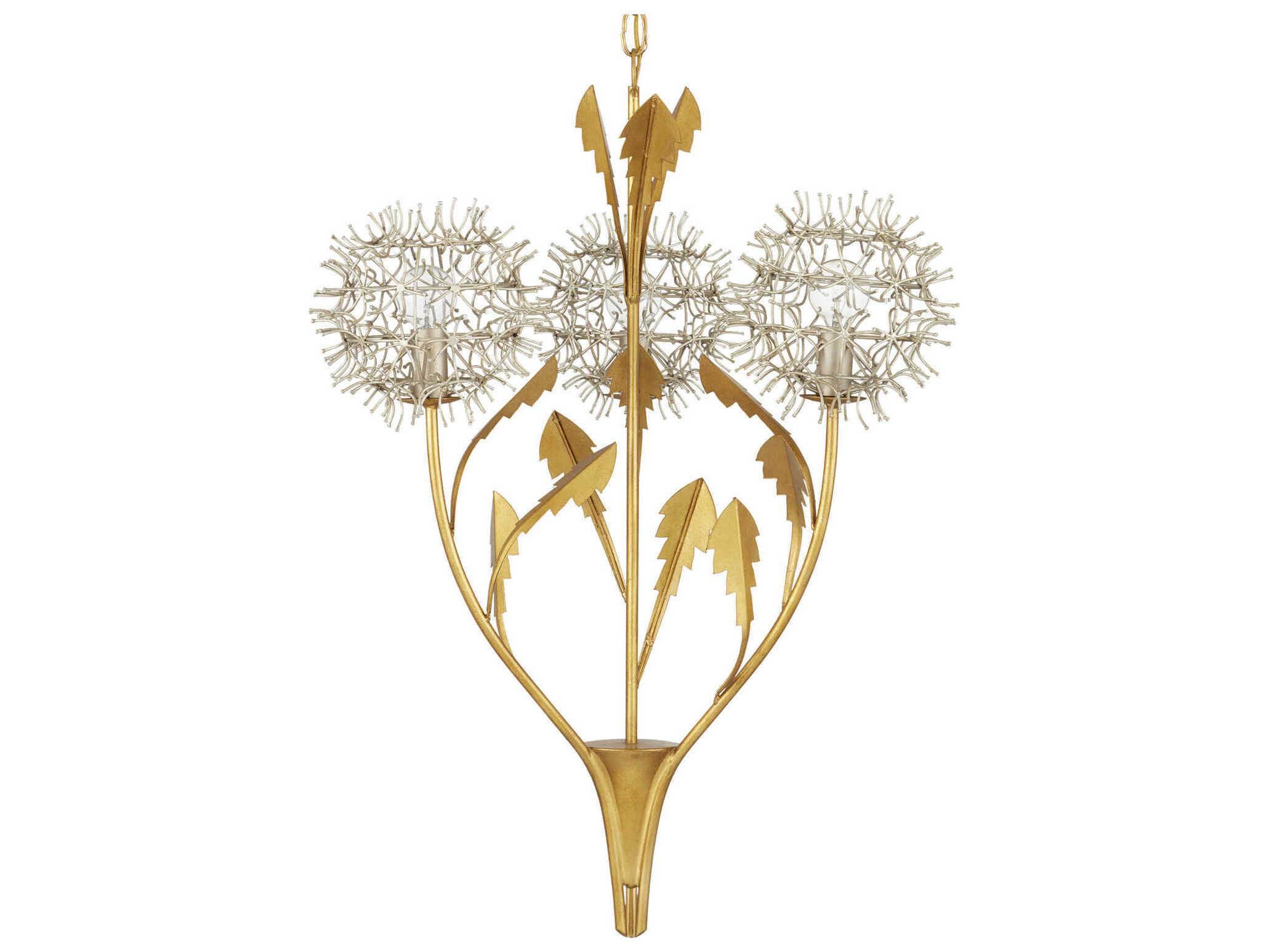 Currey & Company Dandelion 3-Light Gold Geometric Pendant