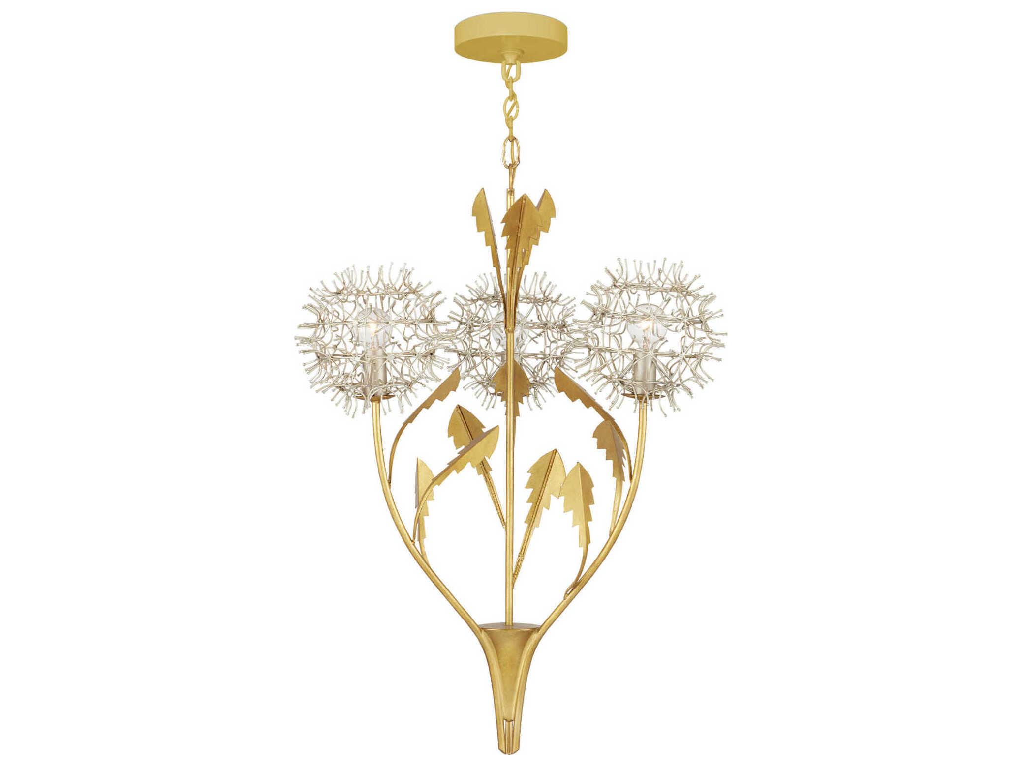 Currey & Company Dandelion 3-Light Gold Geometric Pendant