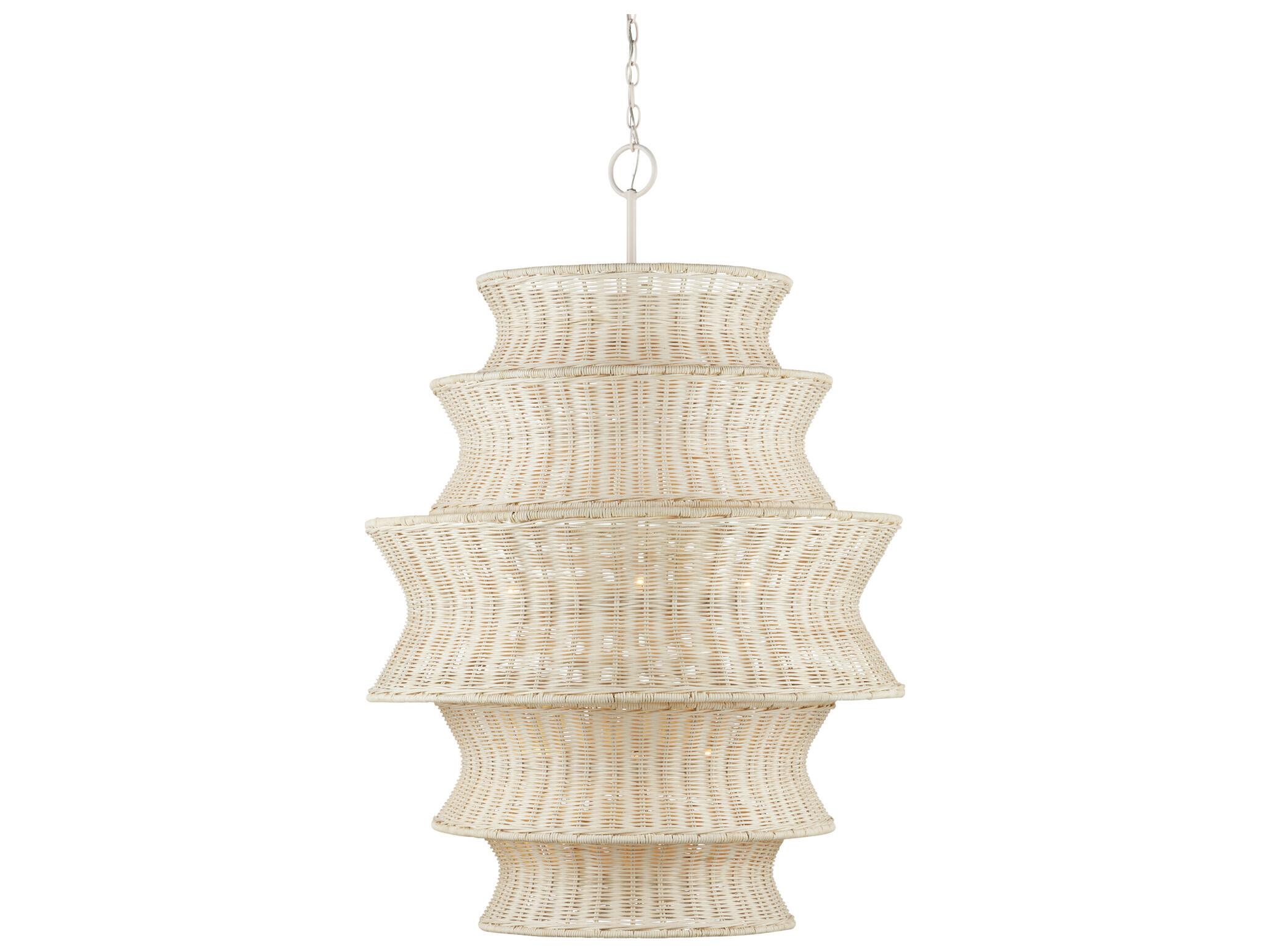 Currey & Company Phebe 9-Light Bleached Natural Vanilla White Tiered Chandelier