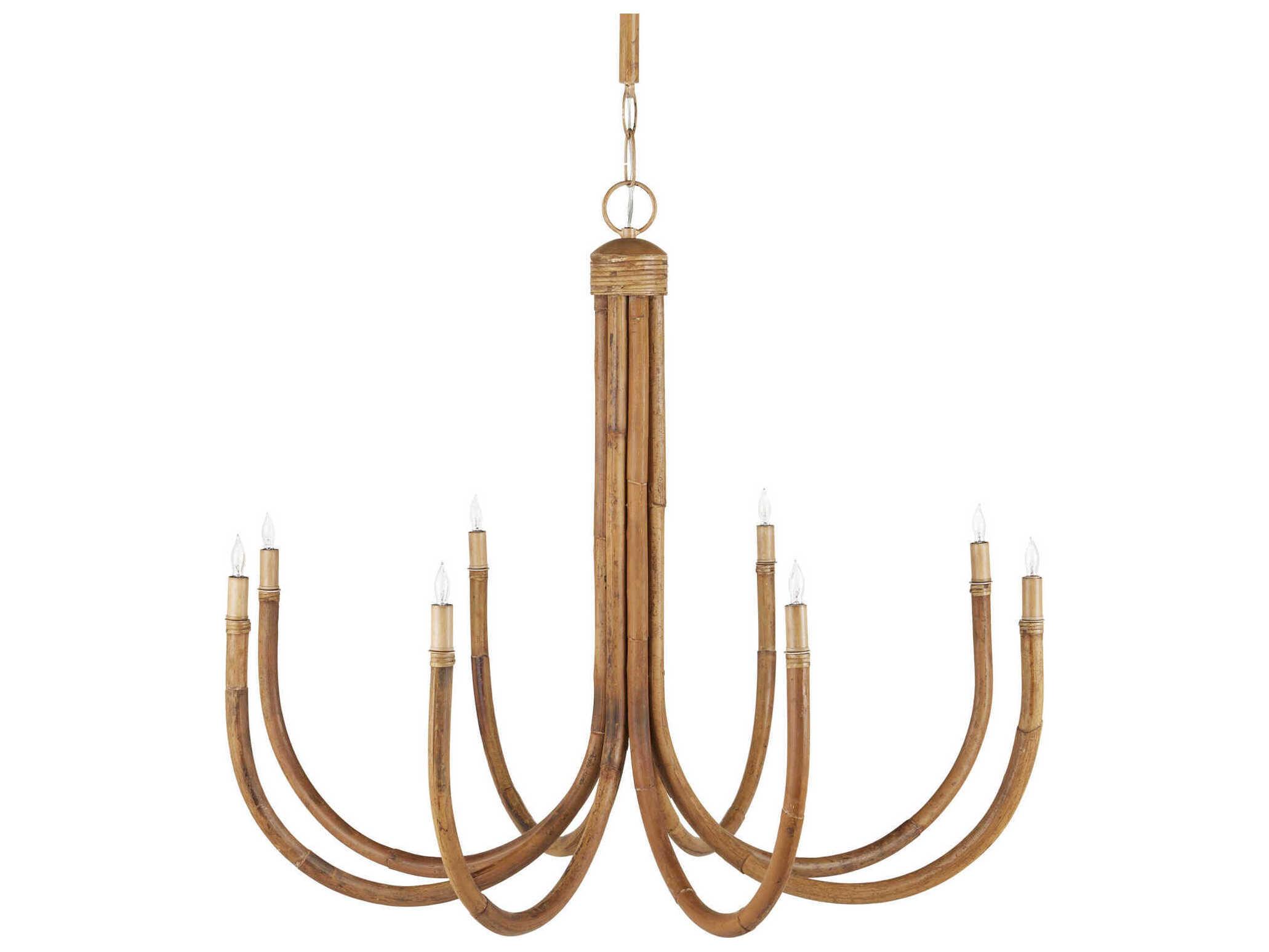 Currey & Company Samsara 8-Light Natural Saddle Tan Brown Candelabra Chandelier