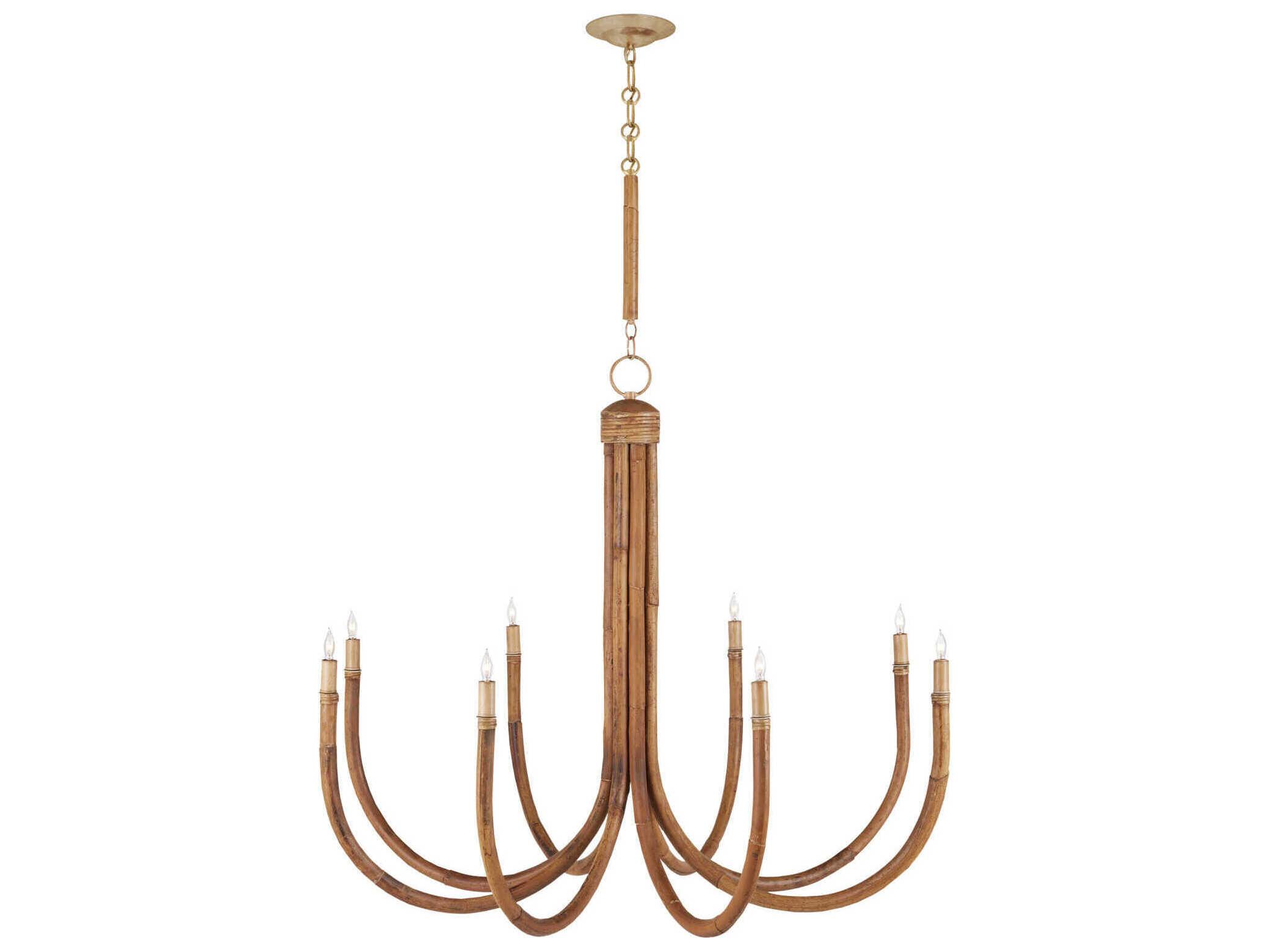 Currey & Company Samsara 8-Light Natural Saddle Tan Brown Candelabra Chandelier