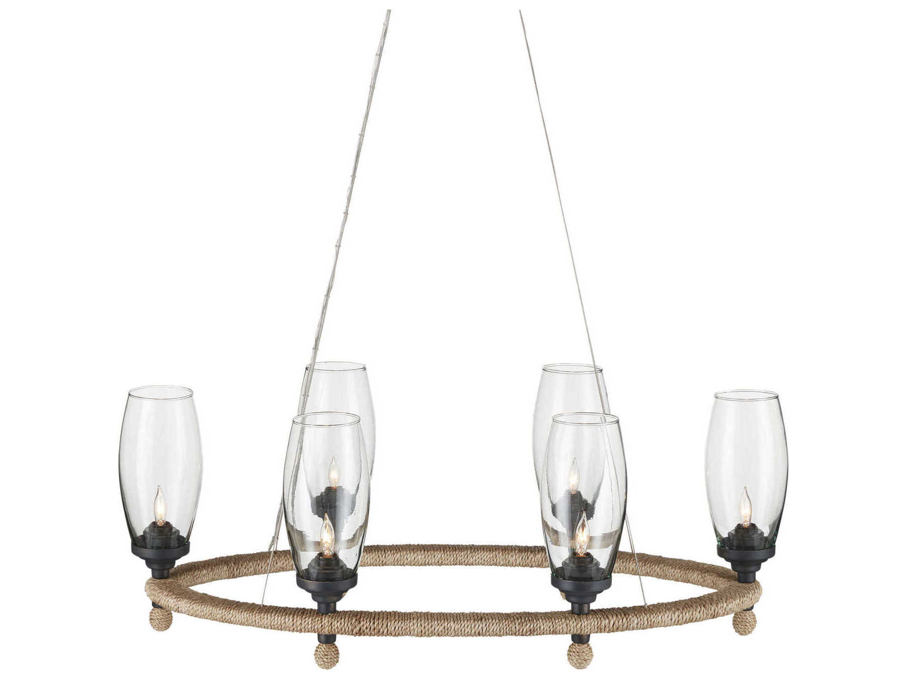 Currey & Company Hightider 6-Light Natural French Black Brown Glass Chandelier
