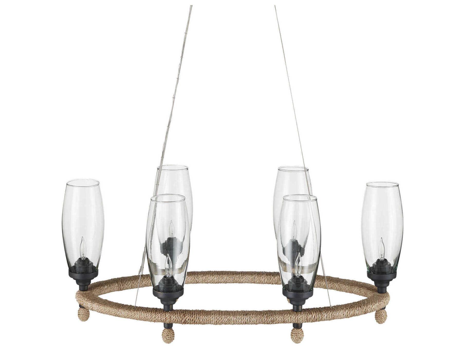Currey & Company Hightider 6-Light Natural French Black Brown Glass Chandelier