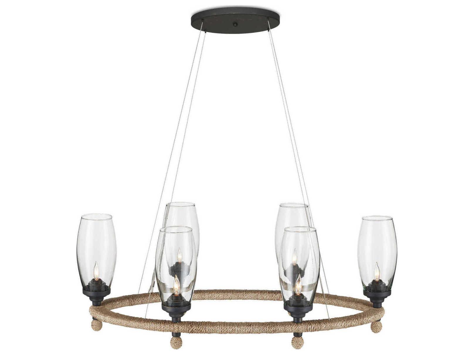 Currey & Company Hightider 6-Light Natural French Black Brown Glass Chandelier
