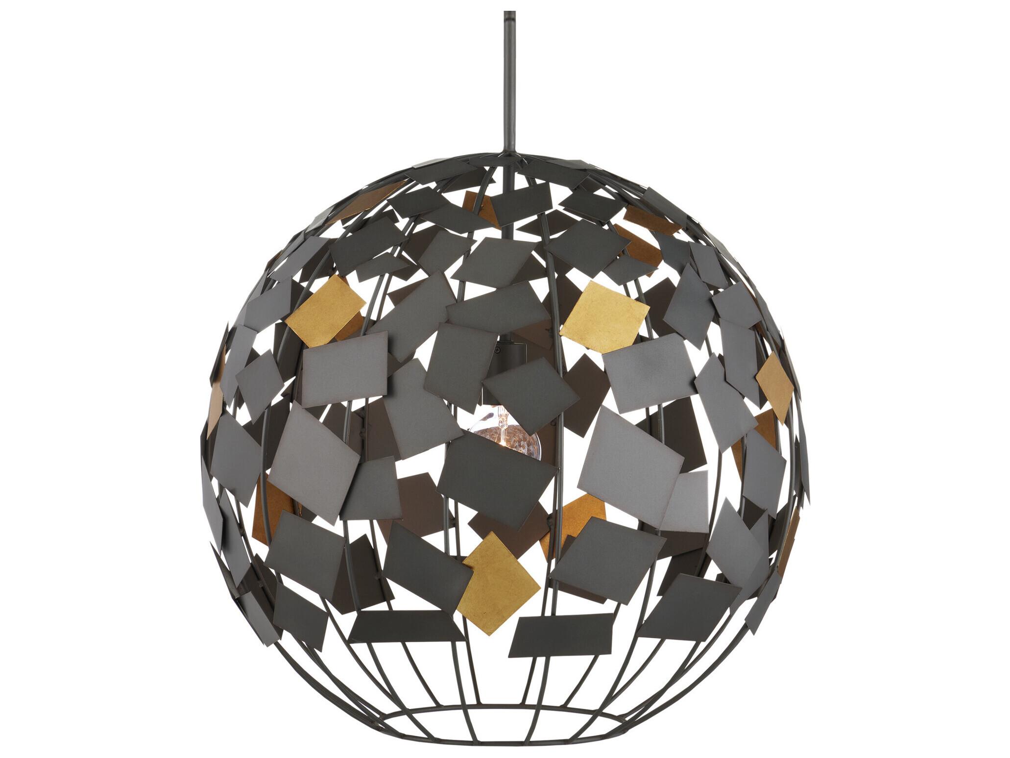 Currey & Company Moon Night 1-Light Hiroshi Gray Contemporary Gold Leaf Globe Pendant