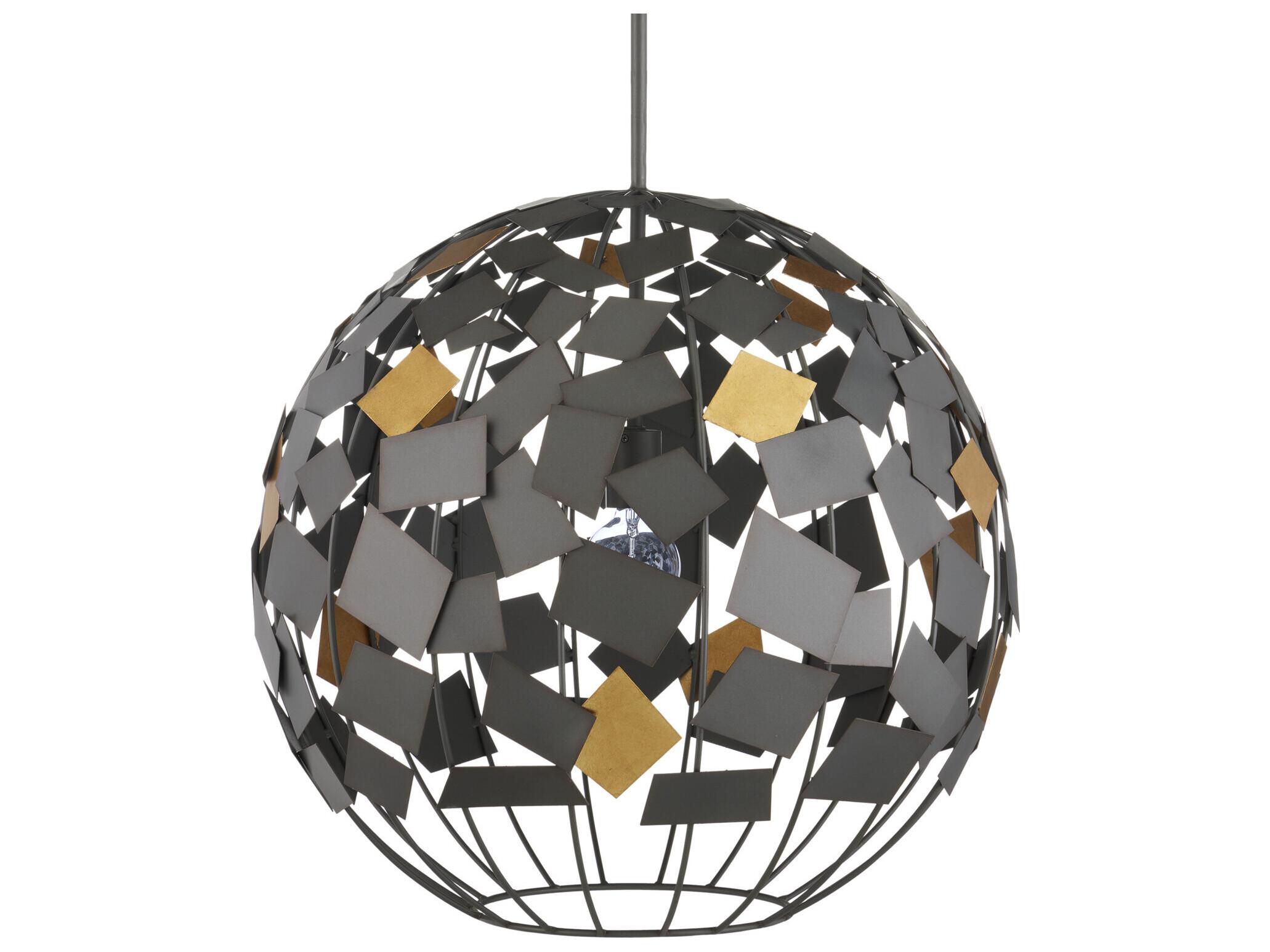 Currey & Company Moon Night 1-Light Hiroshi Gray Contemporary Gold Leaf Globe Pendant