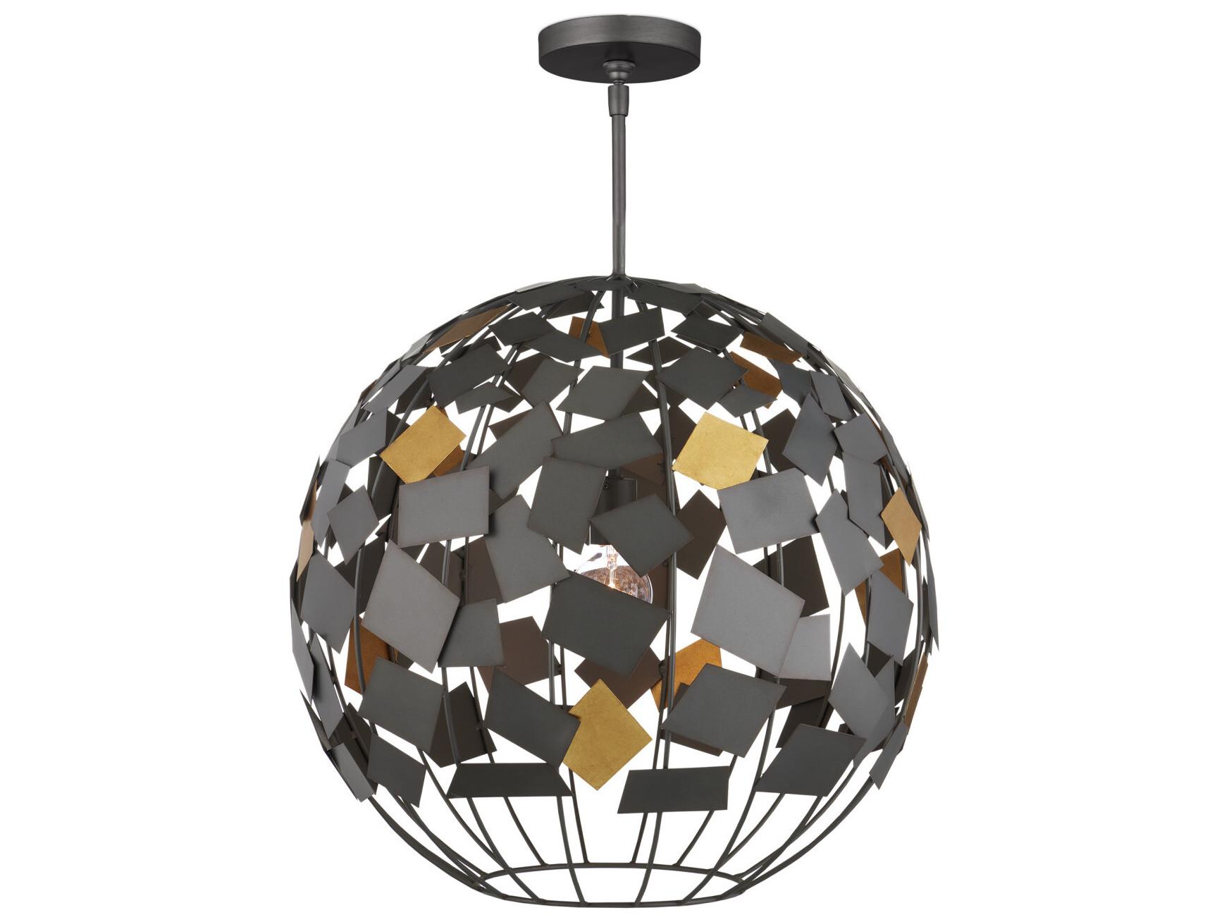 Currey & Company Moon Night 1-Light Hiroshi Gray Contemporary Gold Leaf Globe Pendant