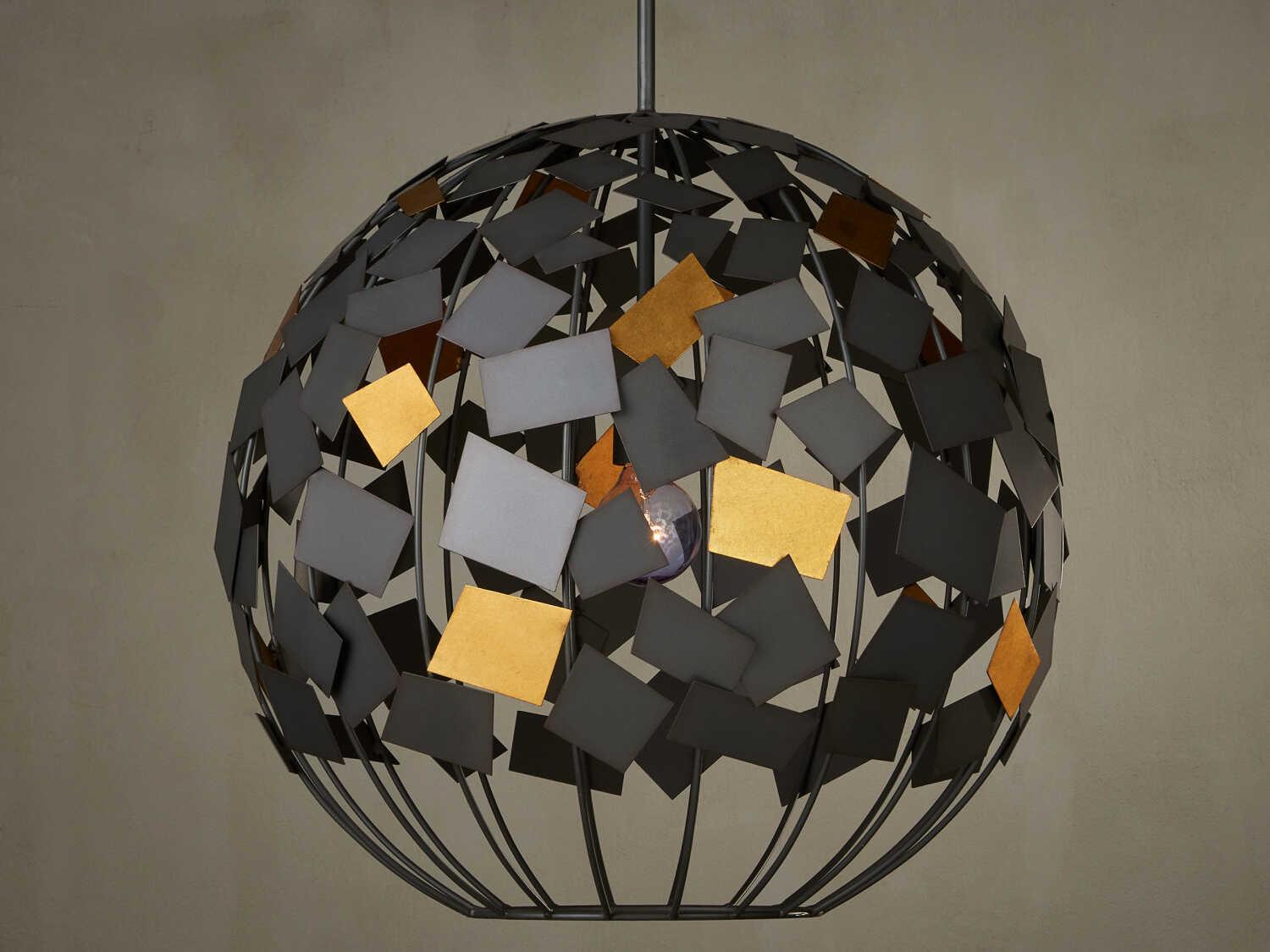 Currey & Company Moon Night 1-Light Hiroshi Gray Contemporary Gold Leaf Globe Pendant
