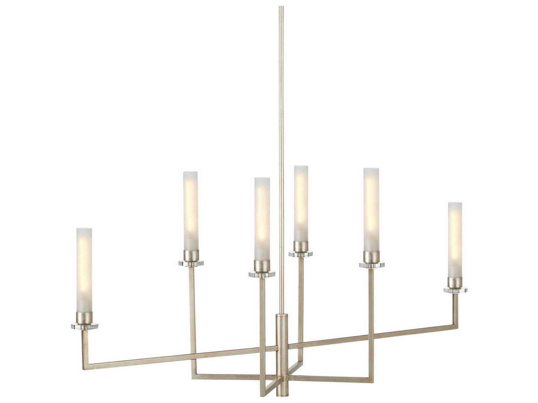 Currey & Company Courante 6-Light Champagne Frosted White Silver Glass Cylinder Island Pendant