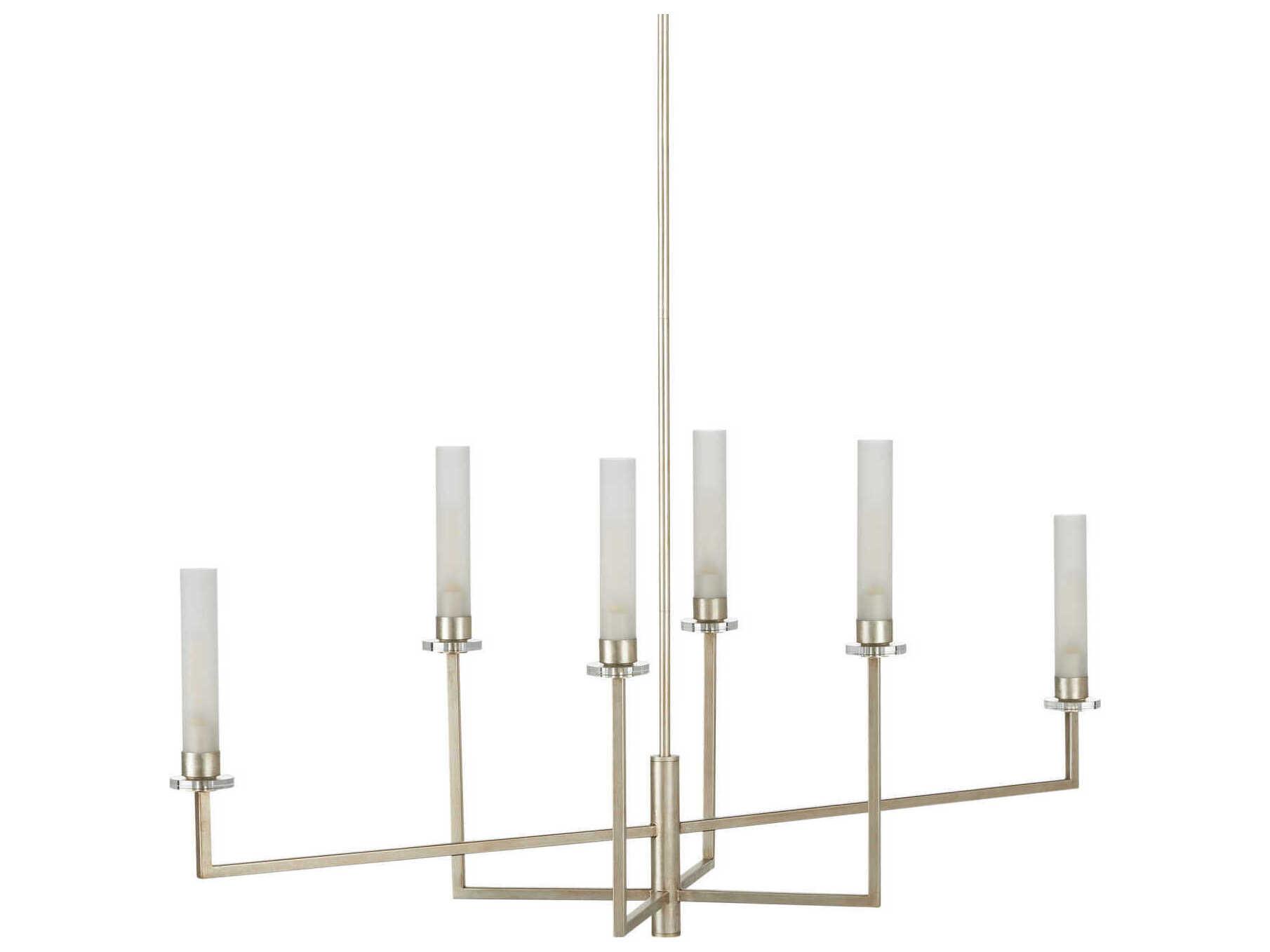 Currey & Company Courante 6-Light Champagne Frosted White Silver Glass Cylinder Island Pendant