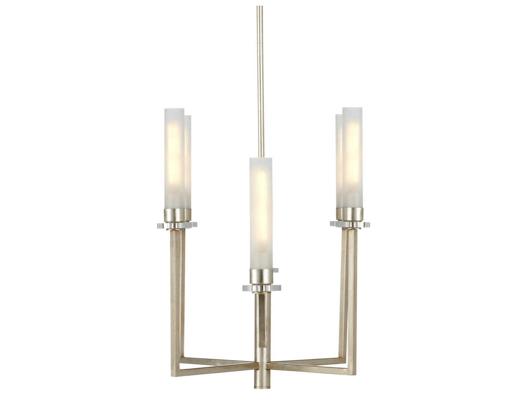 Currey & Company Courante 6-Light Champagne Frosted White Silver Glass Cylinder Island Pendant