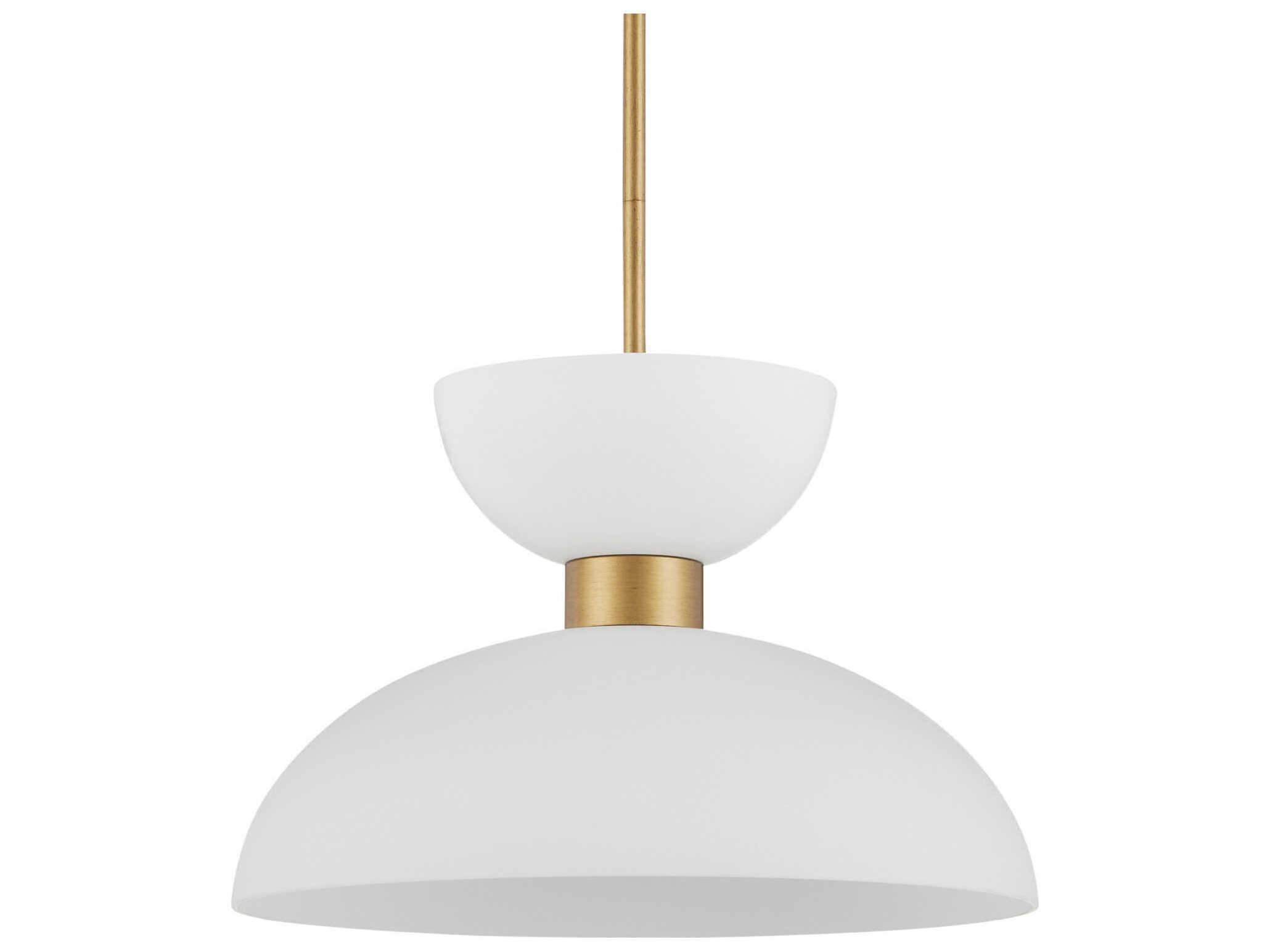 Currey & Company Zevio 1-Light Antique Brass White Opaque Glass Pendant