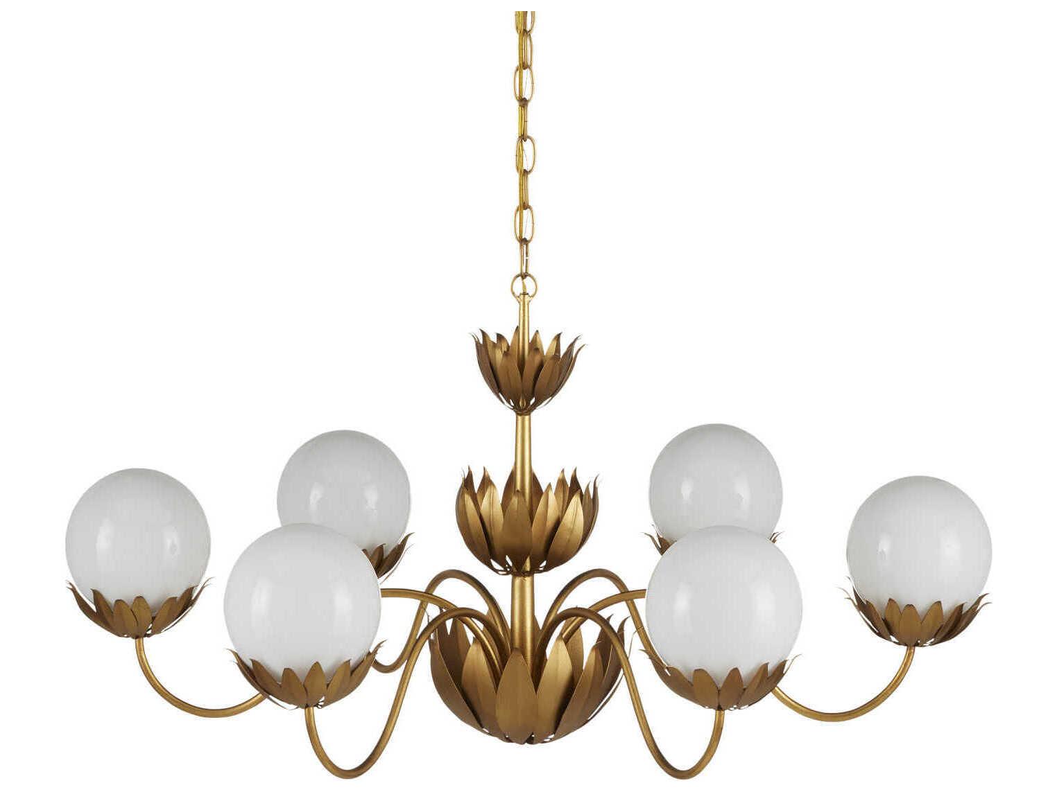 Currey & Company Mirasole 6-Light Contemporary Gold Leaf White Glass Globe Chandelier