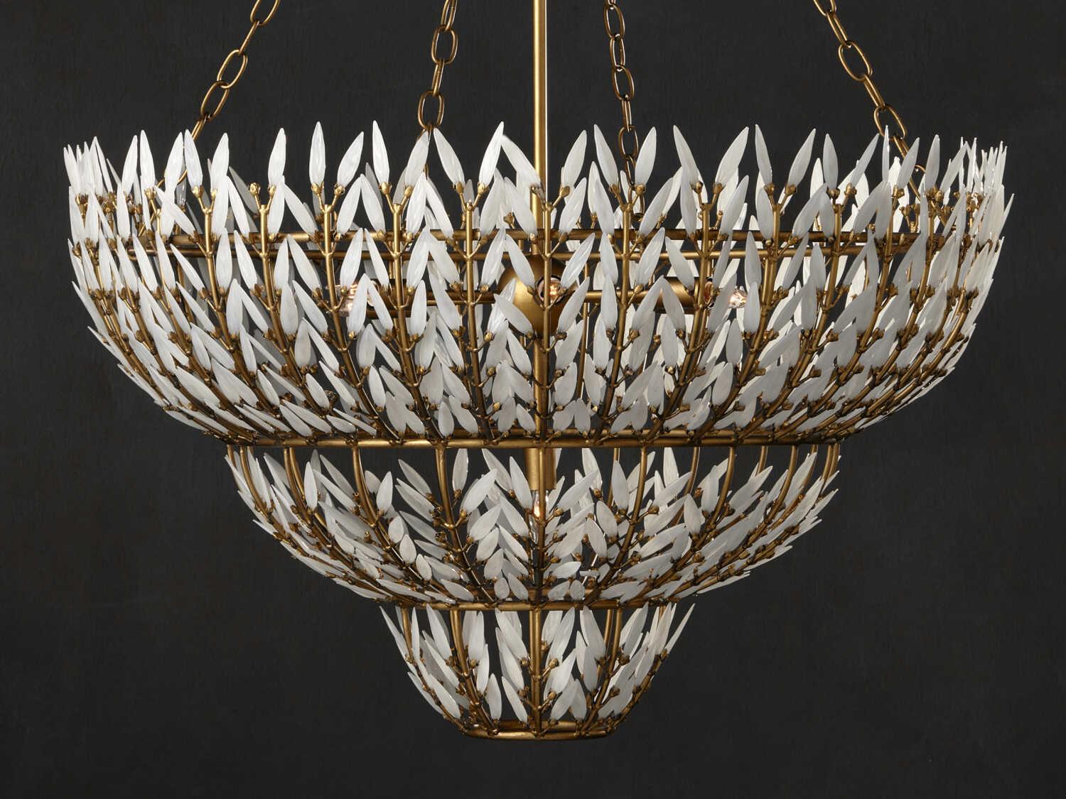 Currey & Company Magnum Opus 7-Light Brass White Glass Chandelier