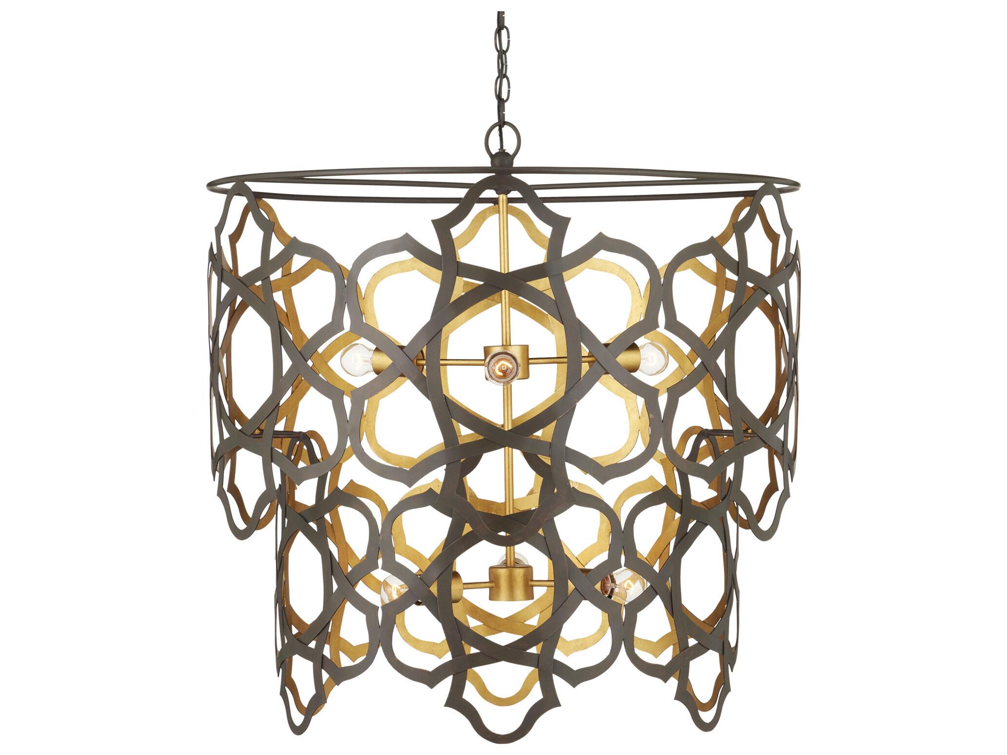 Currey & Company Mauresque 6-Light Bronze Gold Contemporary Leaf Chandelier