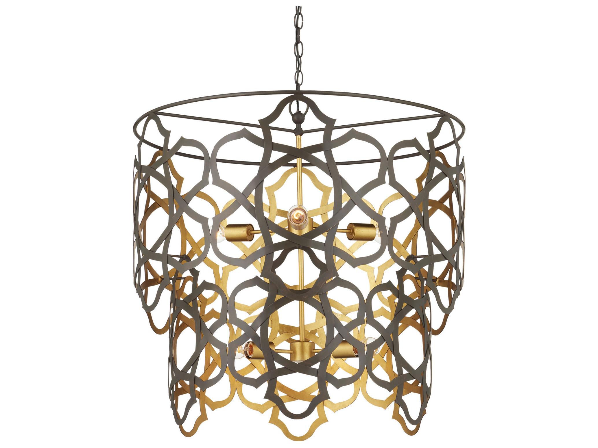 Currey & Company Mauresque 6-Light Bronze Gold Contemporary Leaf Chandelier