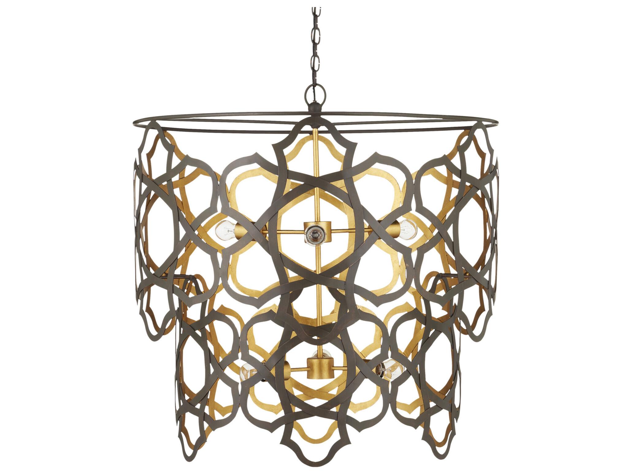 Currey & Company Mauresque 6-Light Bronze Gold Contemporary Leaf Chandelier