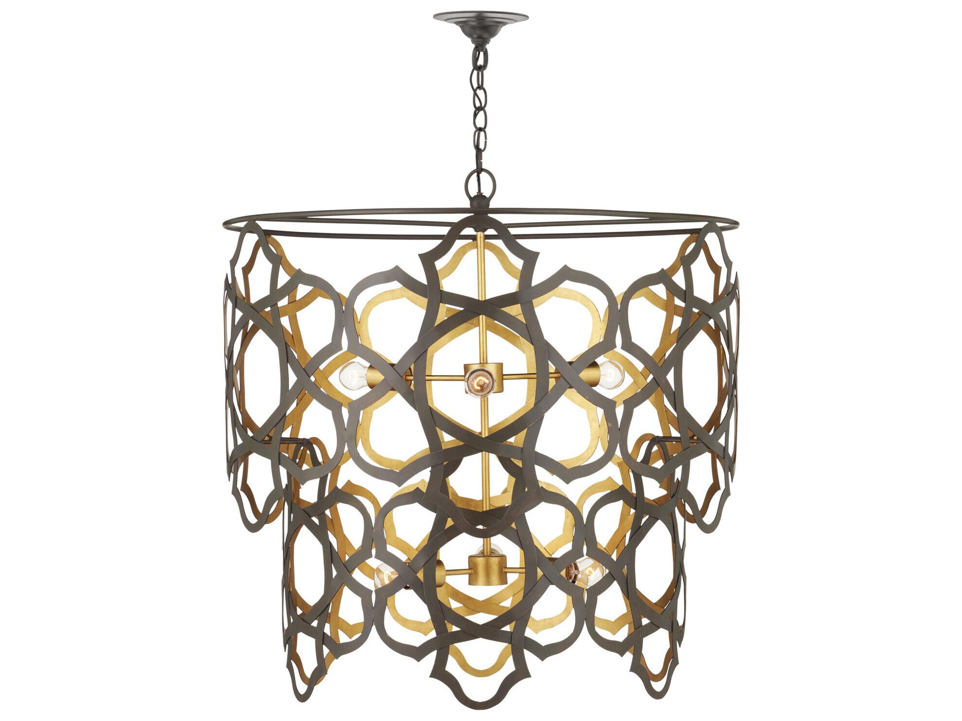 Currey & Company Mauresque 6-Light Bronze Gold Contemporary Leaf Chandelier