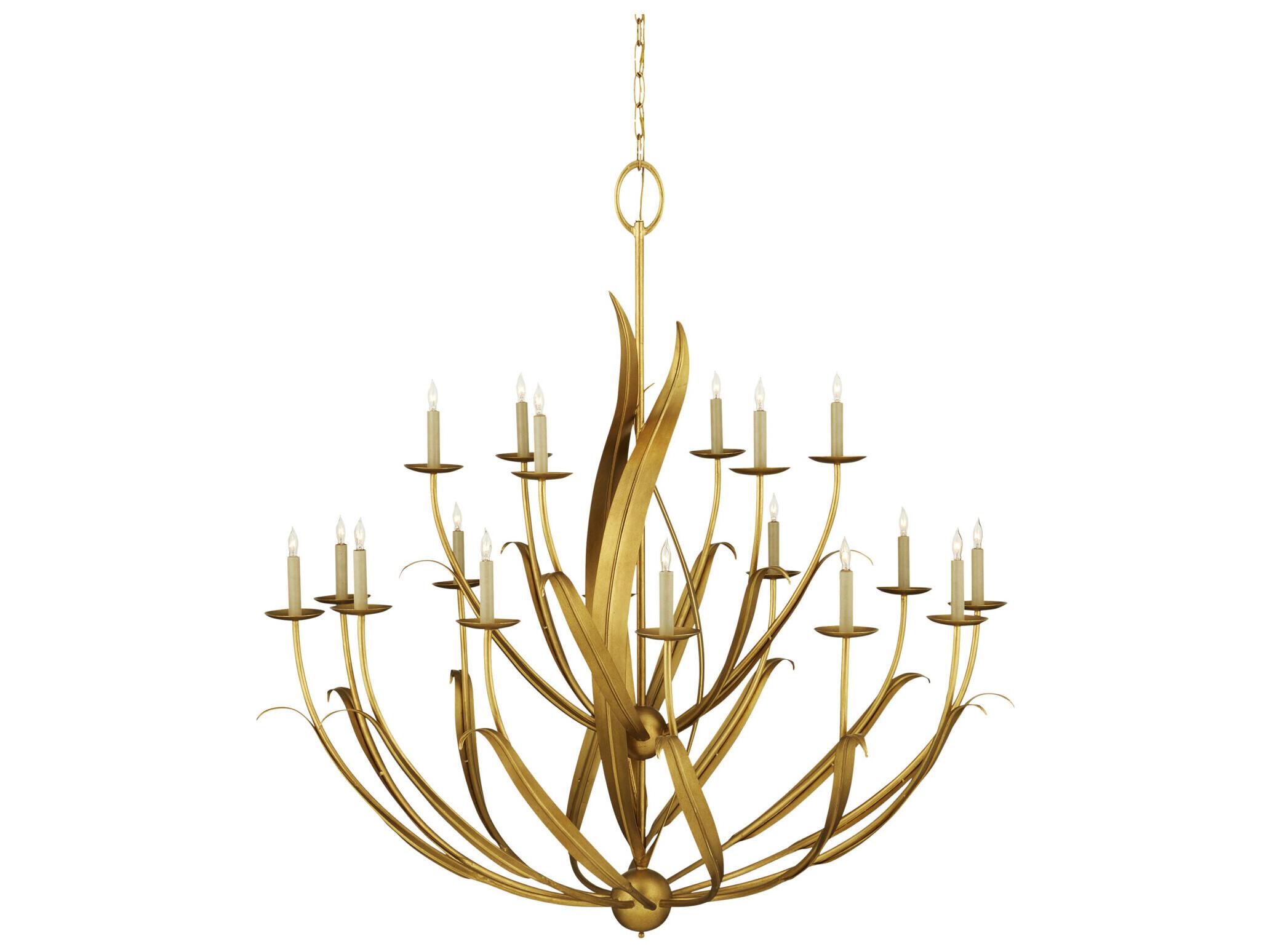 Currey & Company Menefee 18-Light8-Light Antique Gold Leaf Candelabra Chandelier