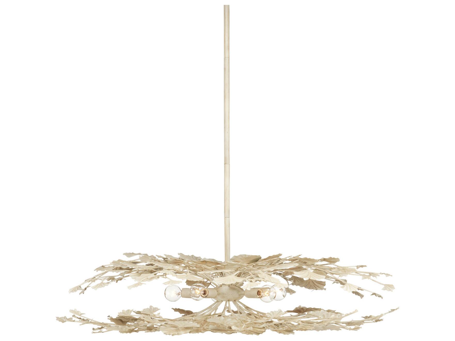 Currey & Company Maidenhair 5-Light Antique Pearl White Semi Flush Mount