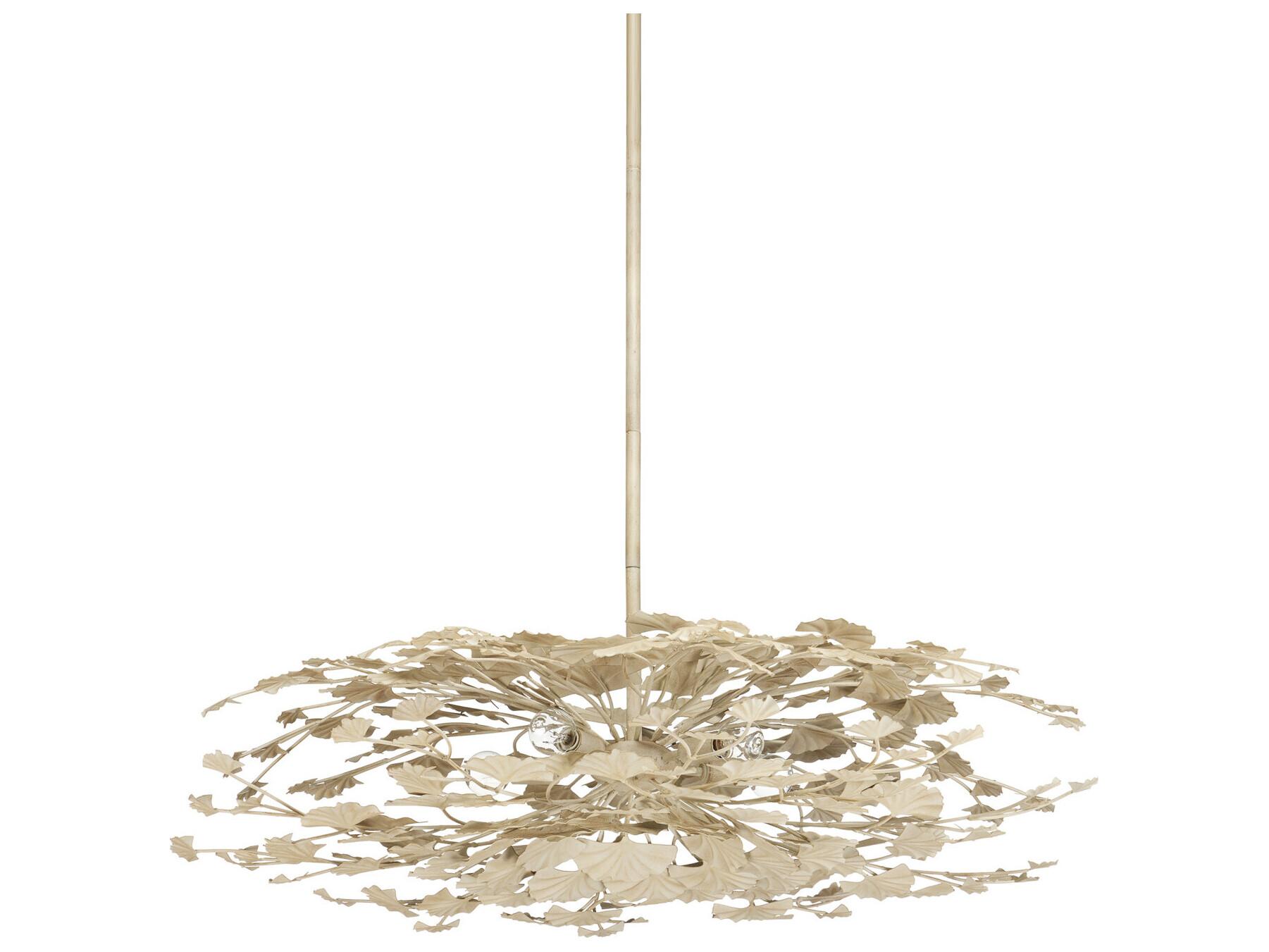 Currey & Company Maidenhair 5-Light Antique Pearl White Semi Flush Mount