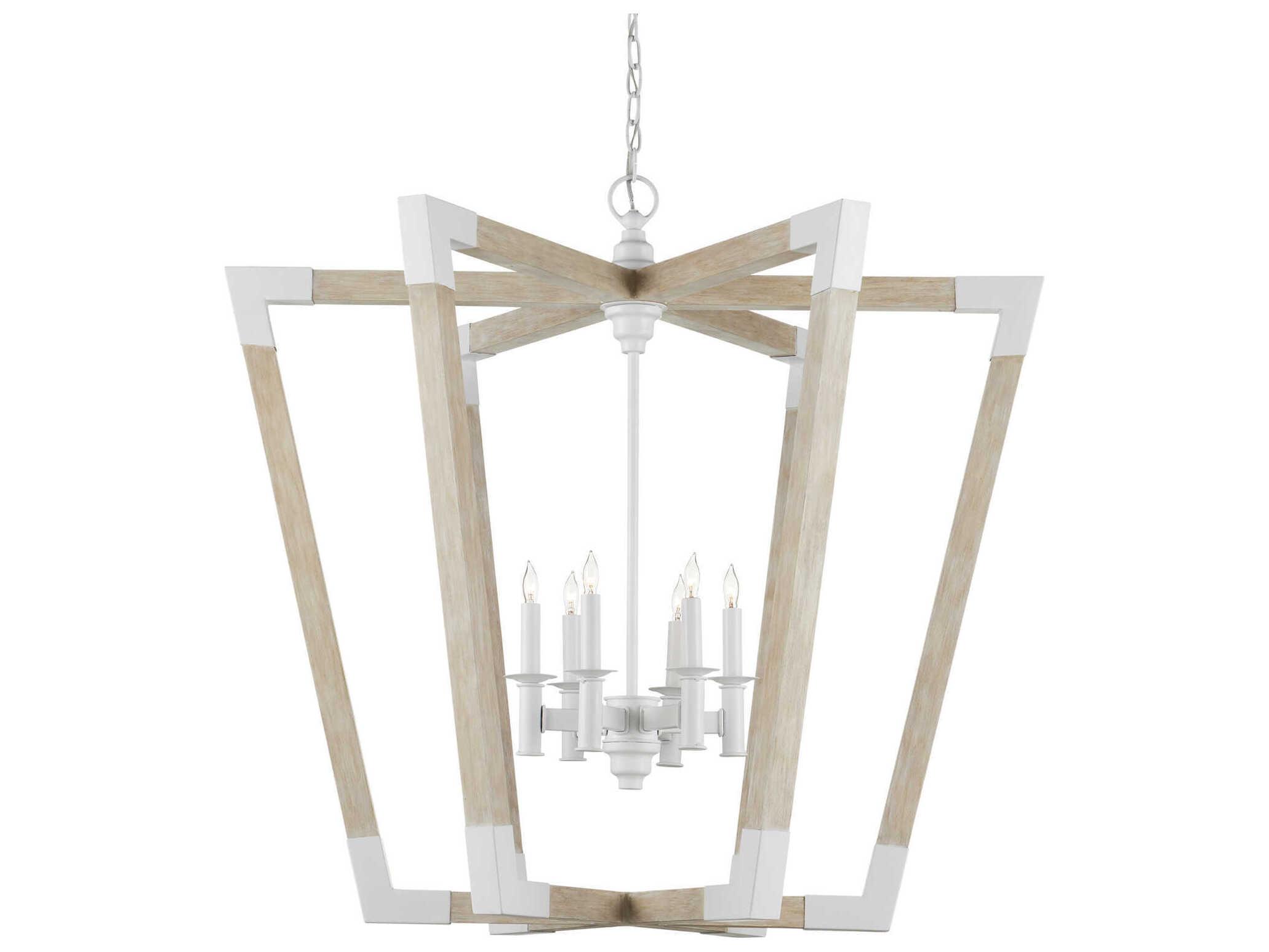 Currey & Company Bastian 6-Light Sugar White Sandstone Brown Geometric Pendant