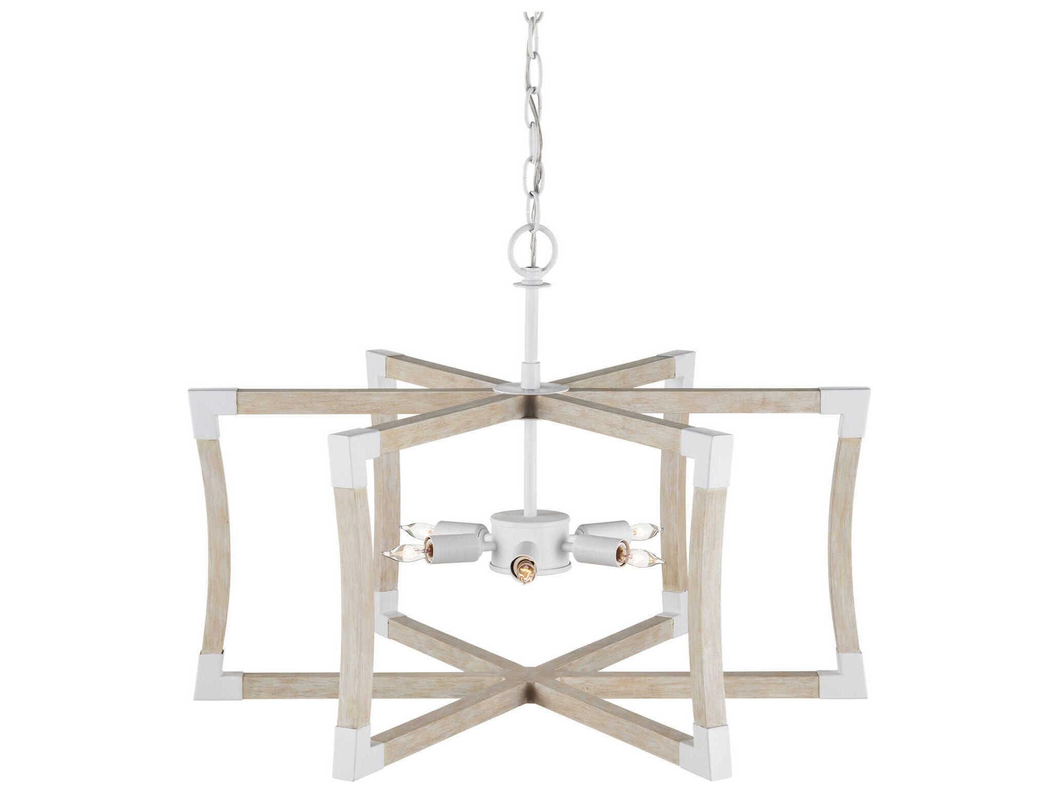 Currey & Company Bastian 6-Light Sugar White Sandstone Brown Geometric Pendant